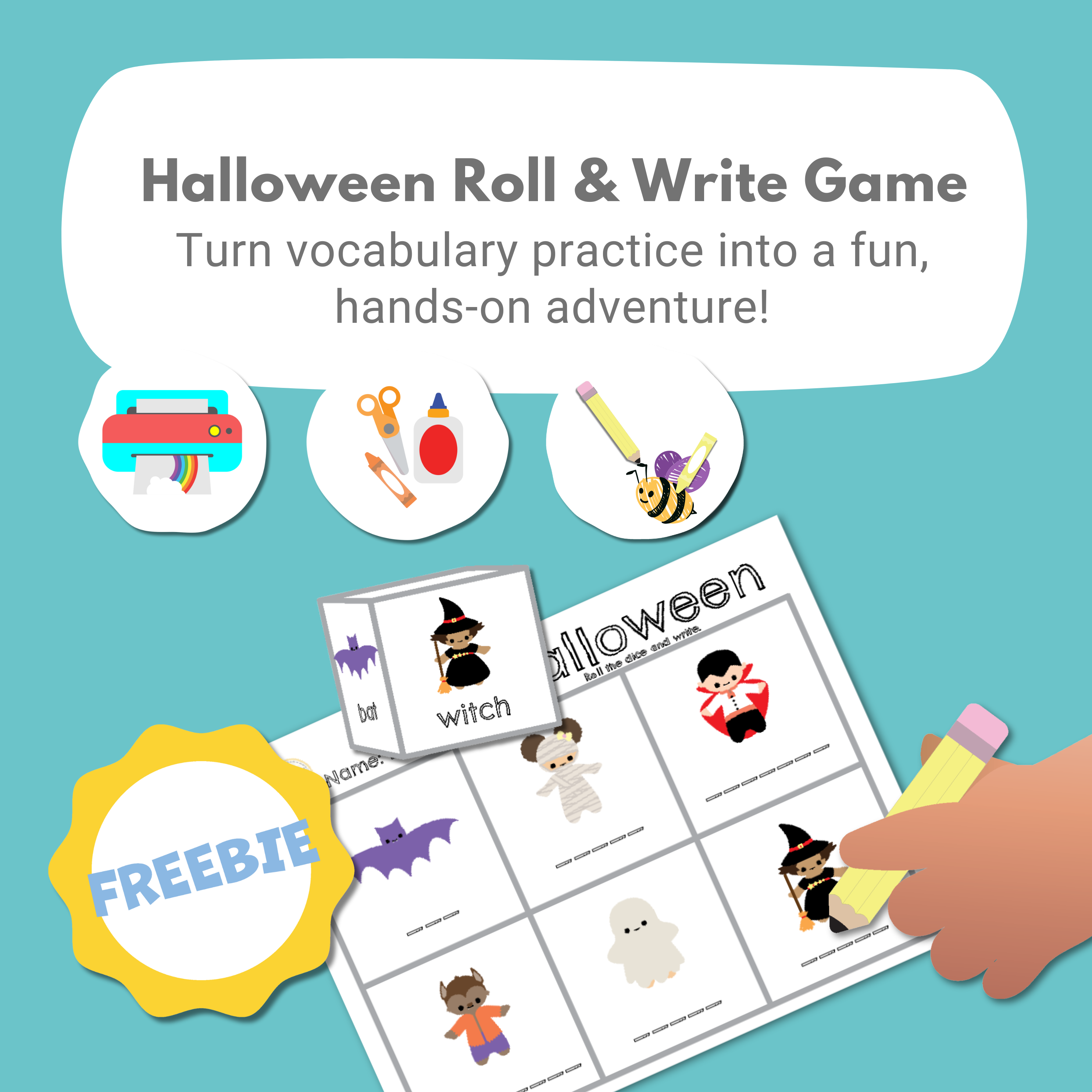🎃 Printable Halloween Roll & Write Game | A Fun Literacy Center Activity 👻