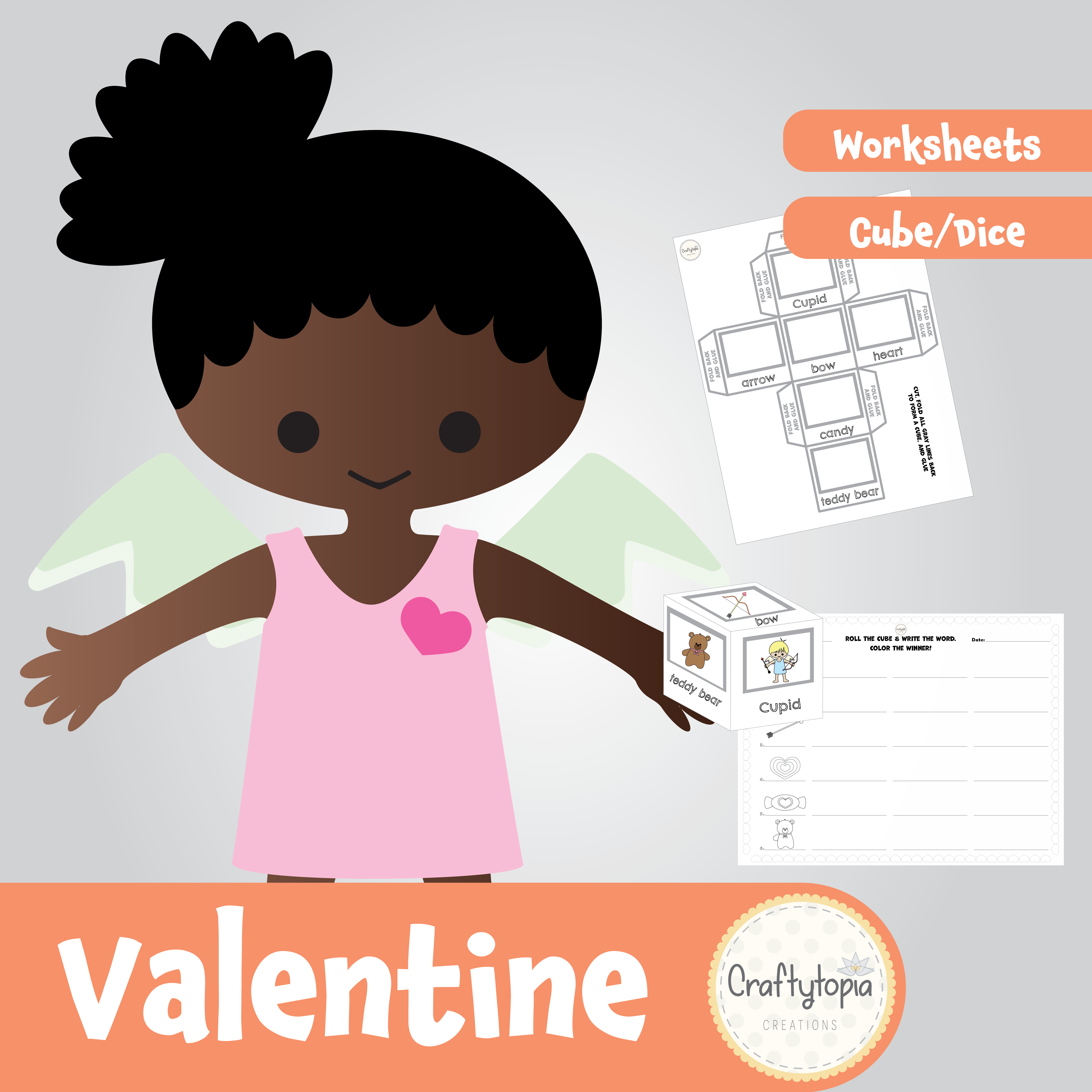 Printable Valentine's Day Cube and Worksheets Kids Activity
