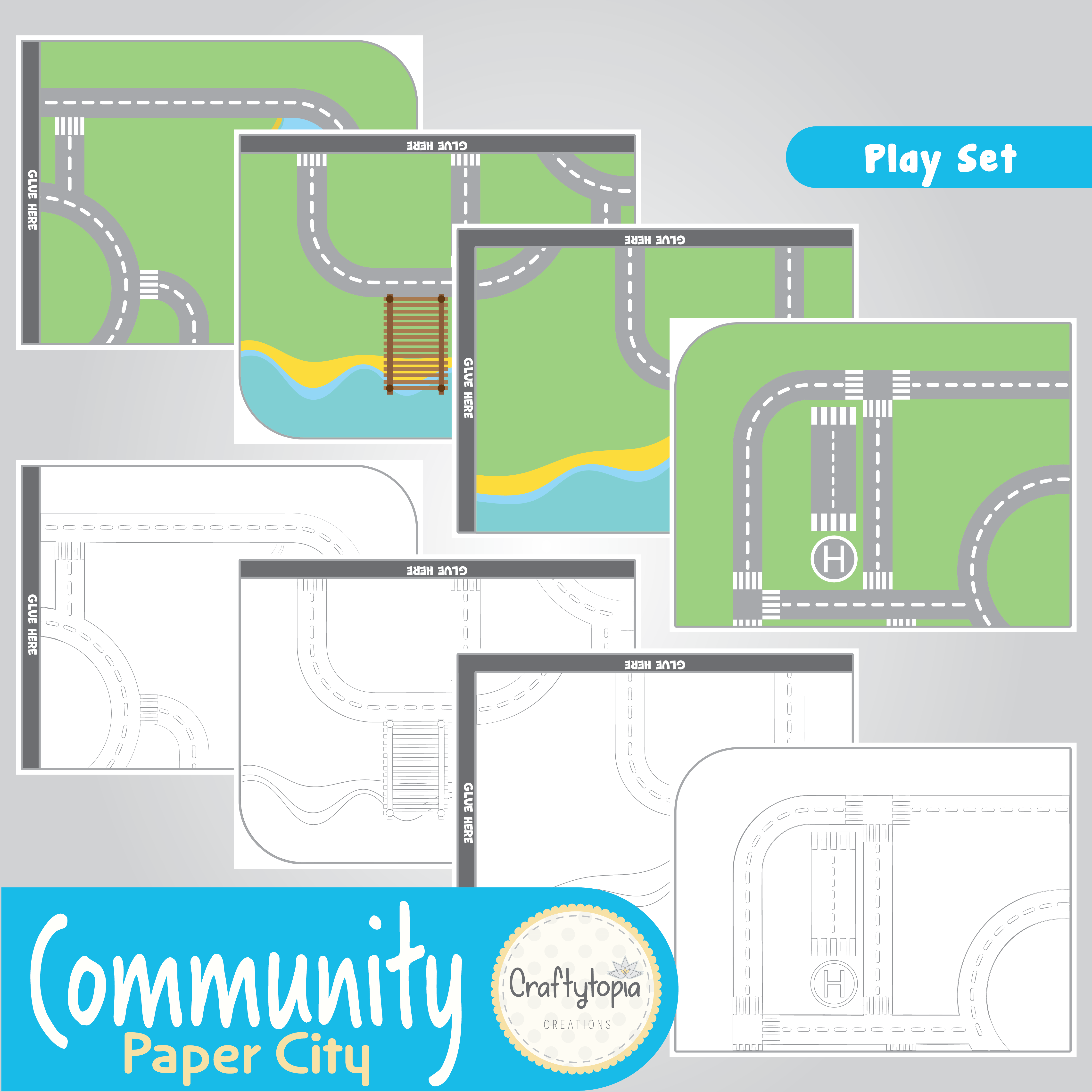 Printable 3D Paper City Puppets Scene Kids Activity for coloring