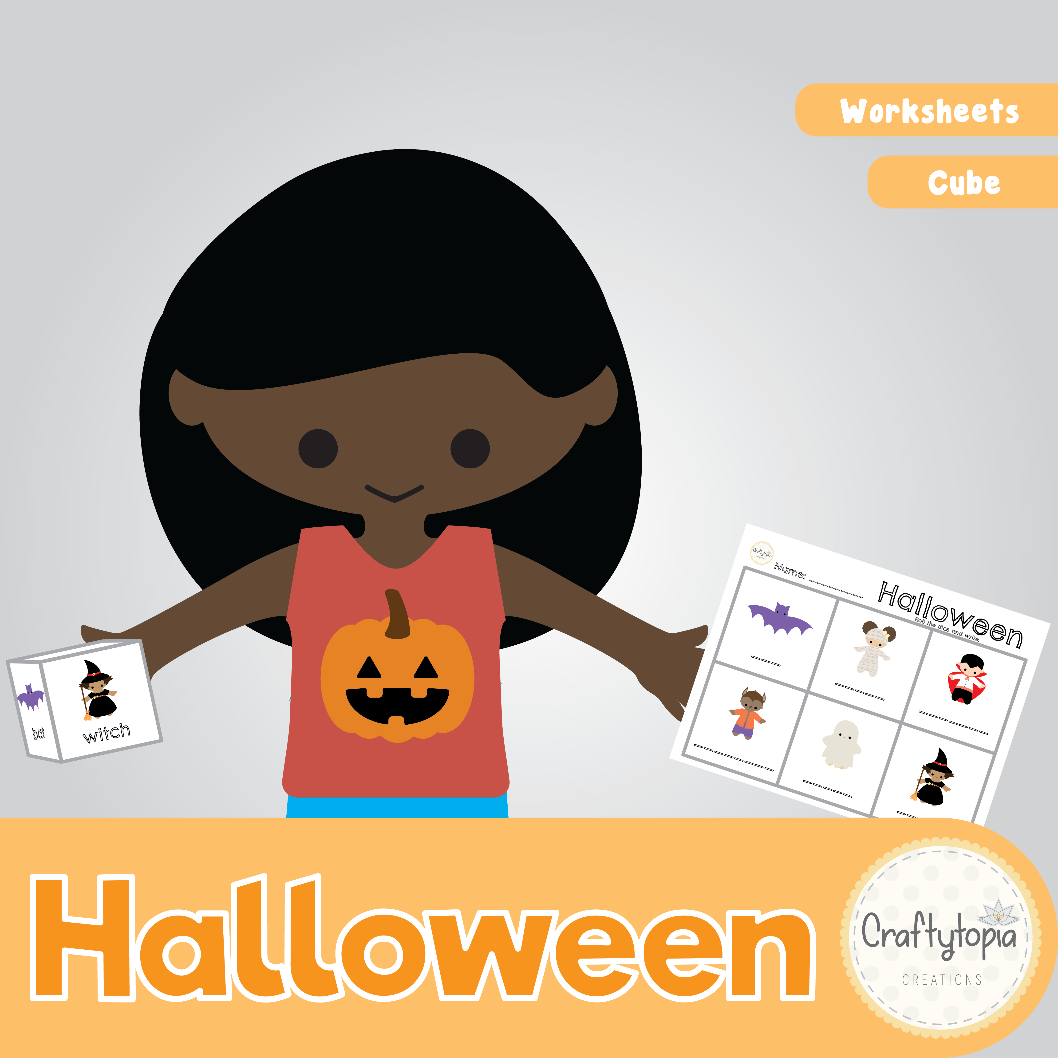 Halloween Vocabulary Cube Writing Kids Activity