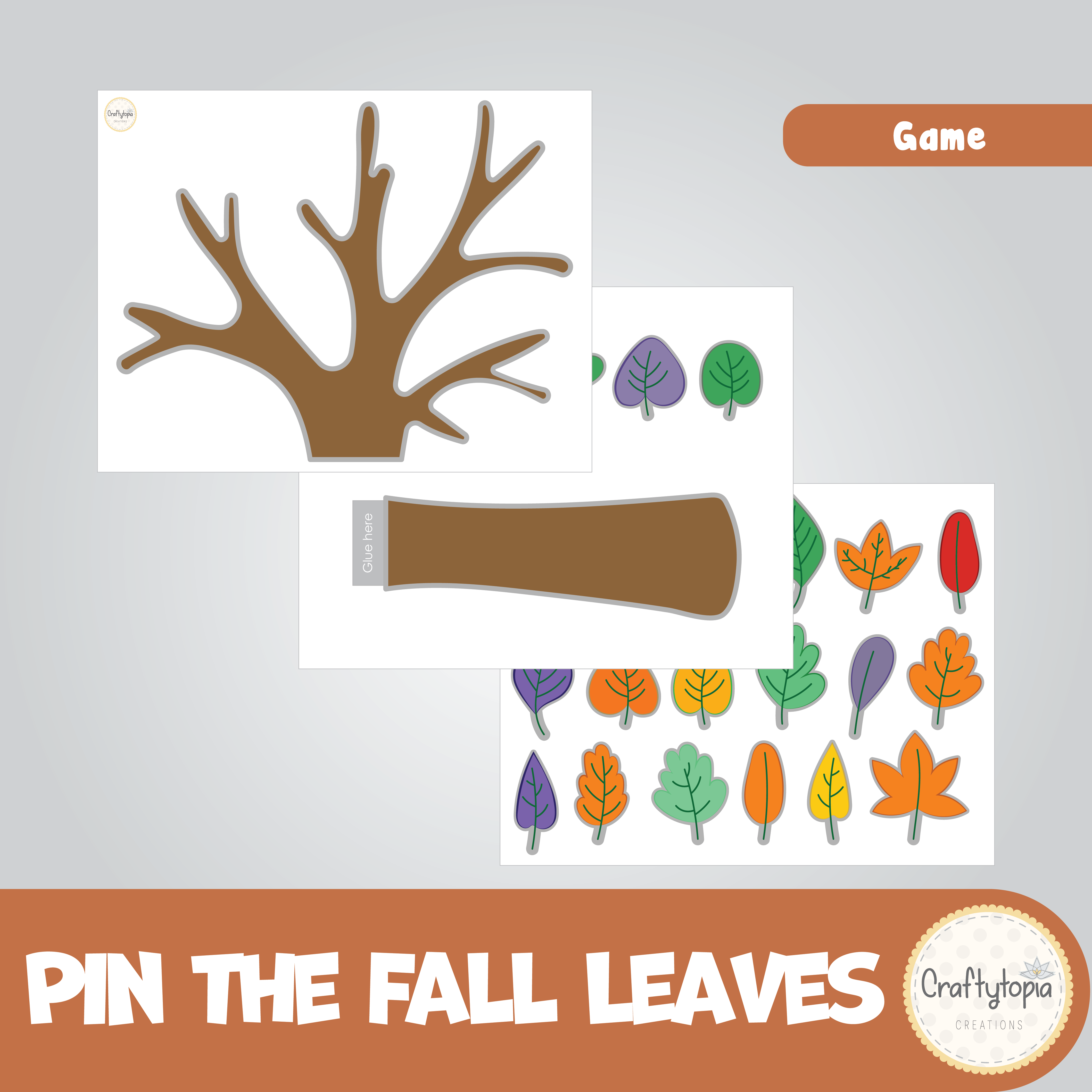 Printable Pin the Leaves on the Tree Fall Kids Game in color