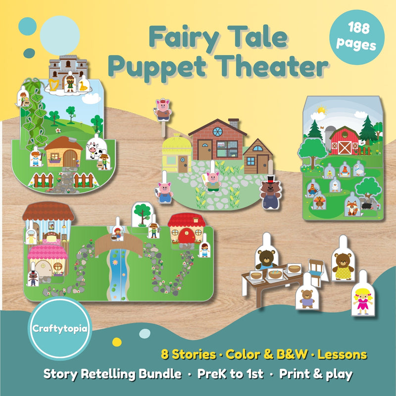 Fairy Tale Puppet Theater printable puppets and scenes for story retelling