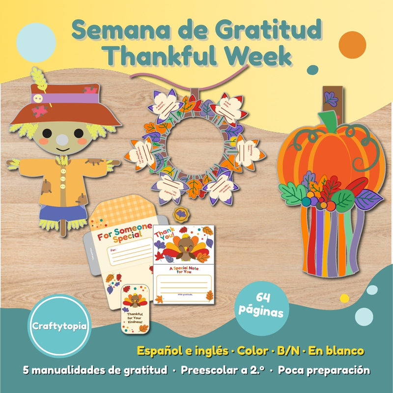 Semana de Gratitud: manualidades bilingües de agradecimiento para niños
