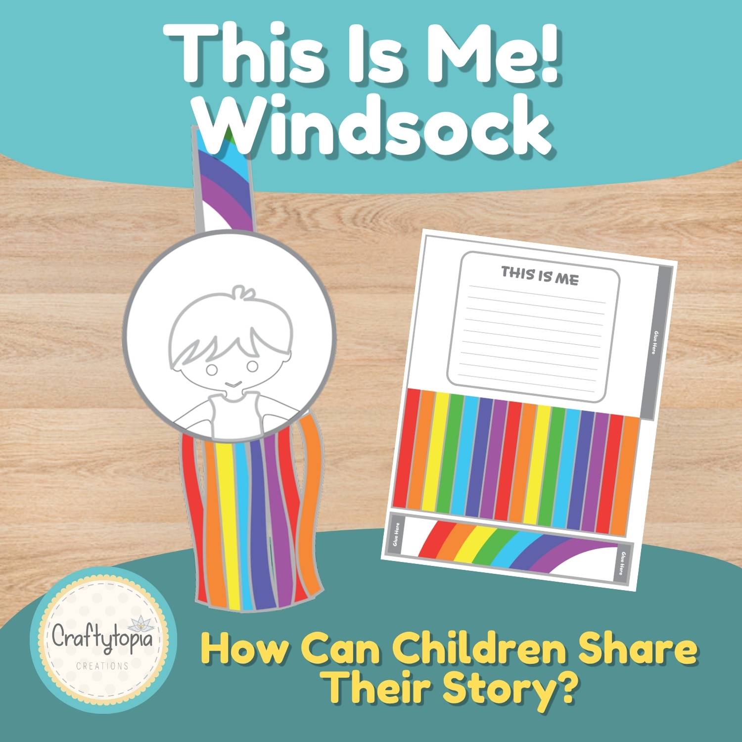 Printable All About Me windsock craft with writing prompts for kids to share about themselves