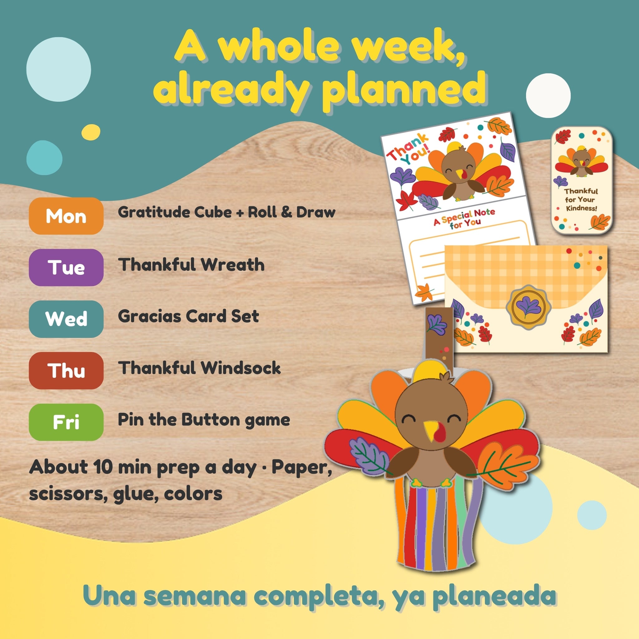 Thankful Week plan: a gratitude craft for each day of the week, Monday to Friday