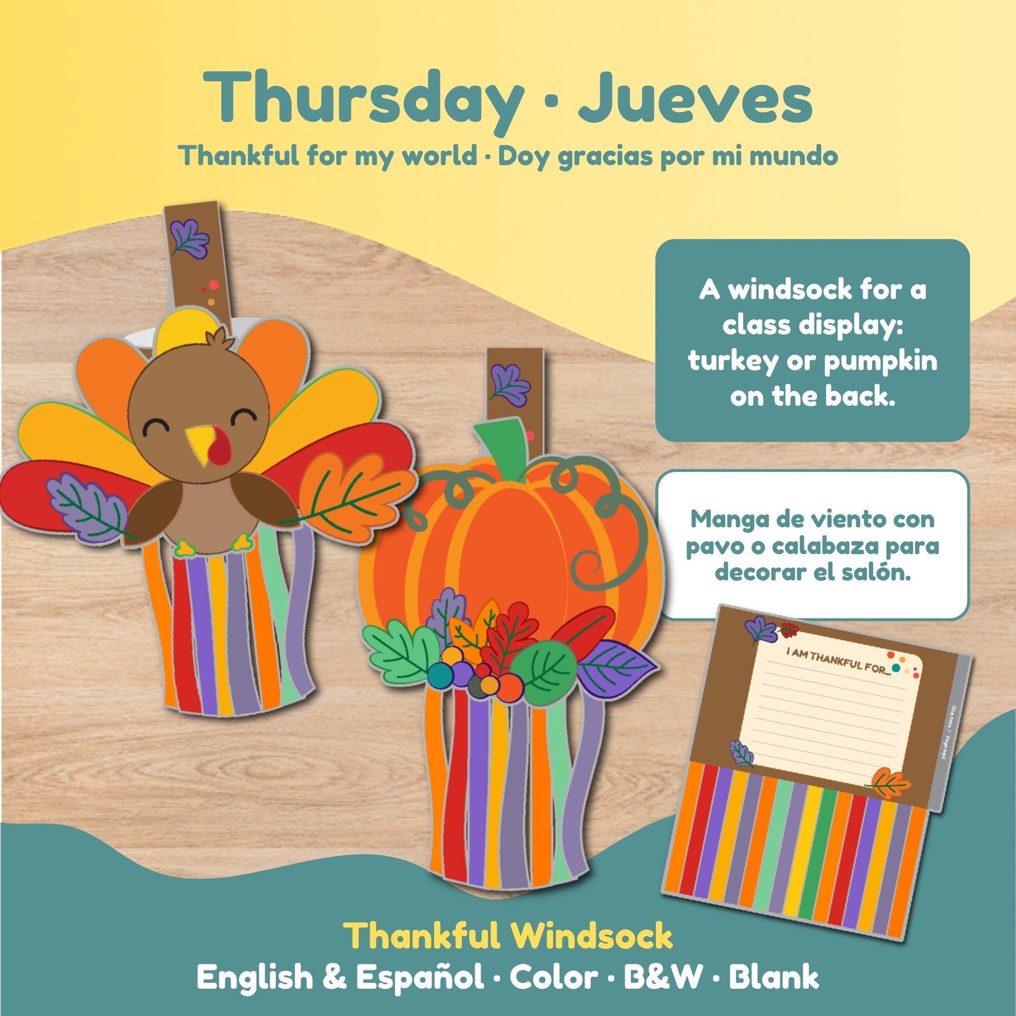 Thursday: Thankful Windsock craft with turkey or pumpkin for a class display