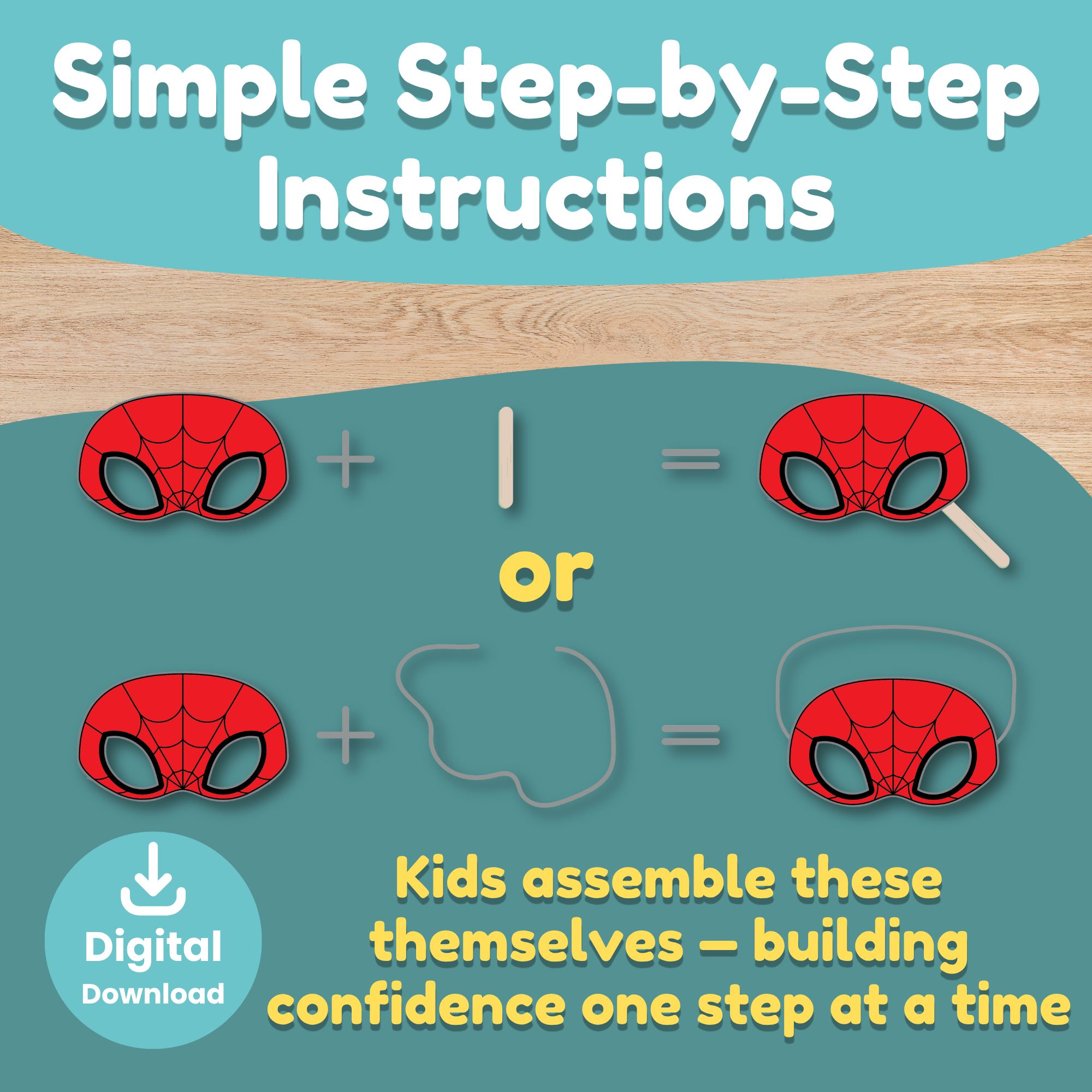 Step-by-step assembly instructions for printable superhero masks — easy enough for kids to build independently