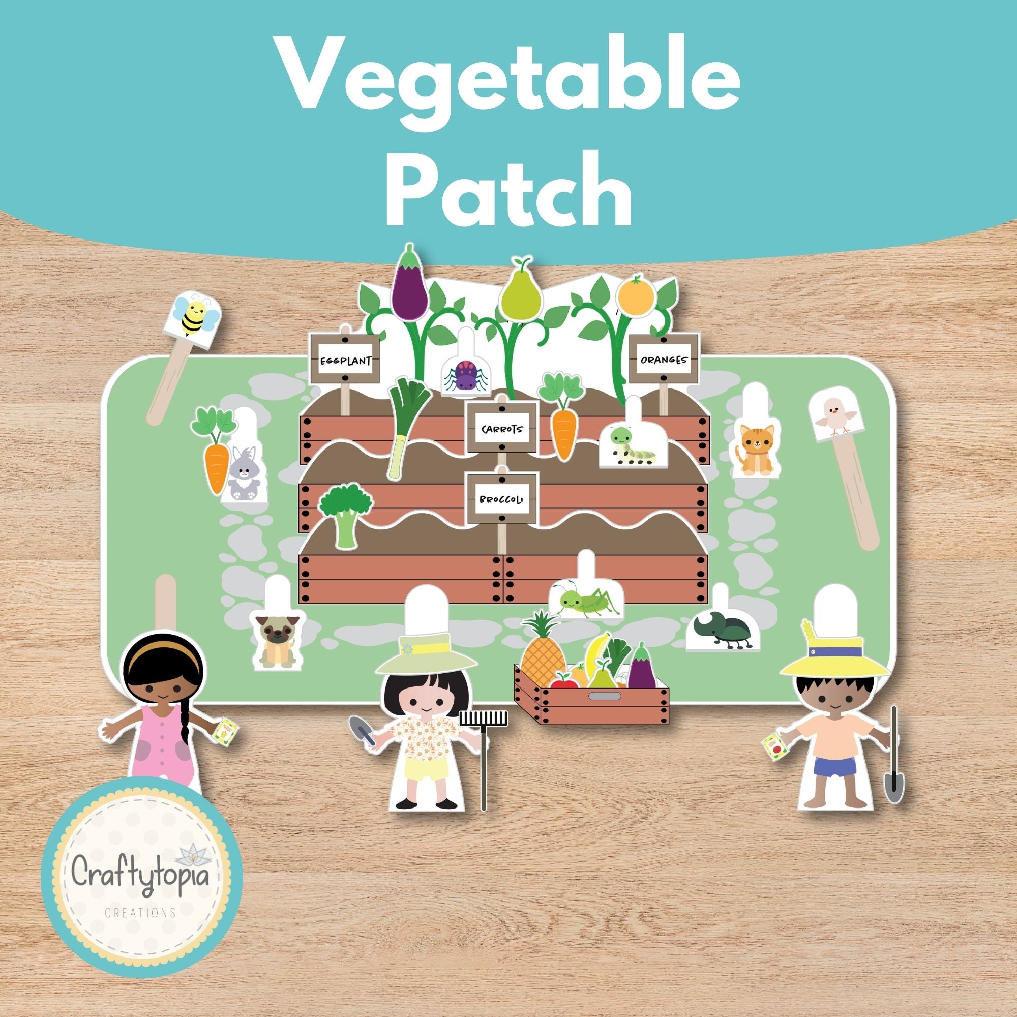 Printable Vegetable Scene Puppets Kids Activity
