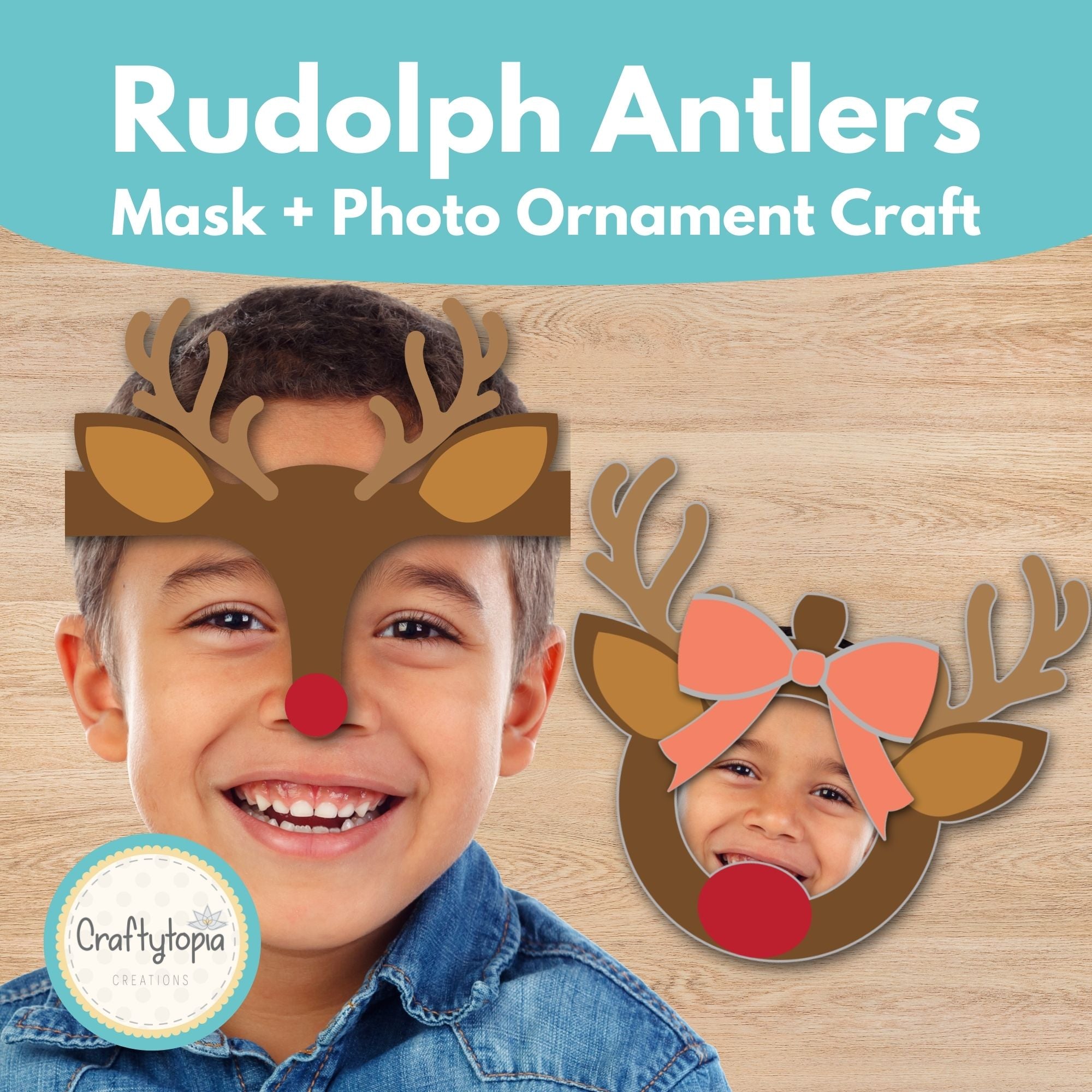 Printable Rudolph the Red Nosed Reindeer Crown with Photo Ornament Kids Activity