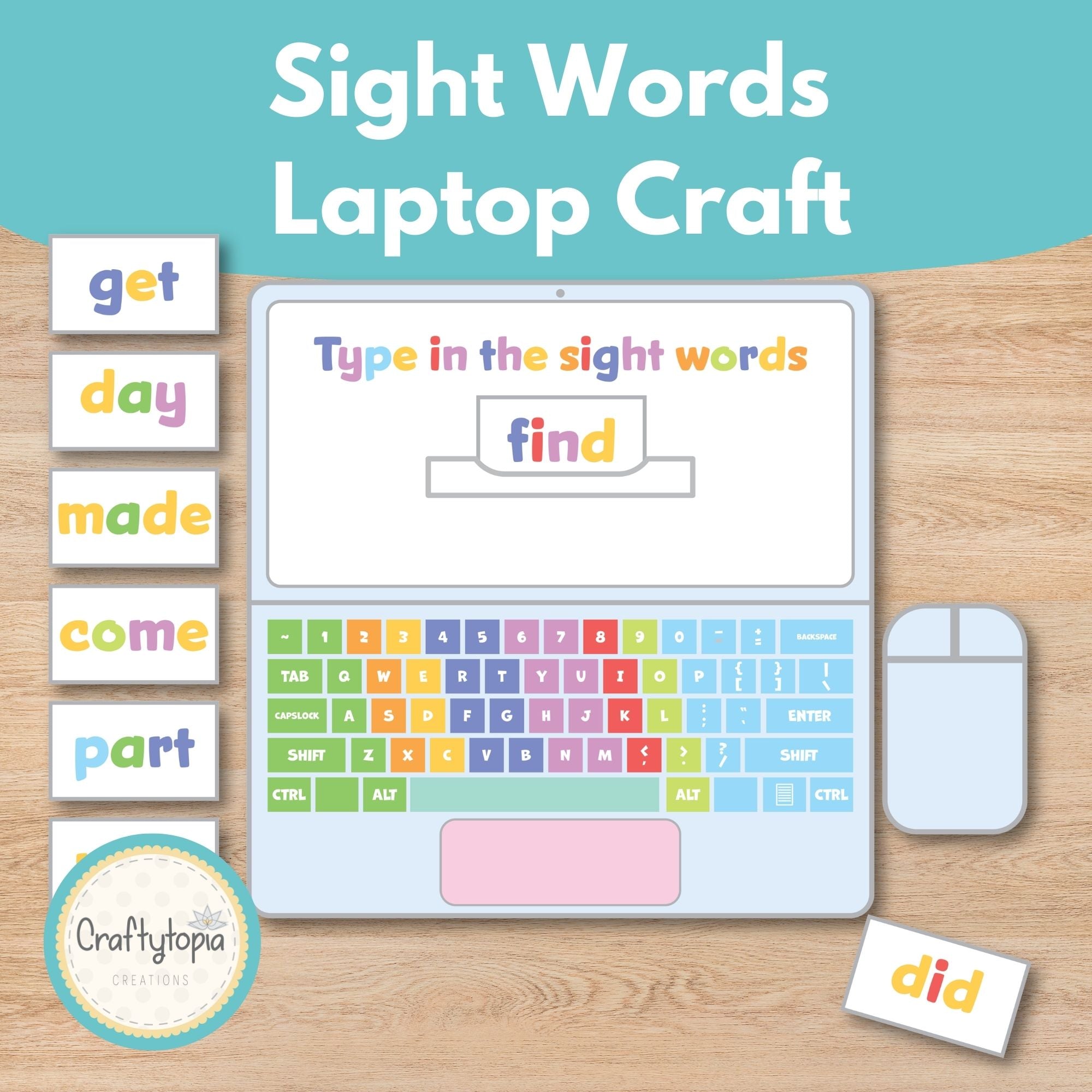 Printable Sight Words Laptop Kids Activity