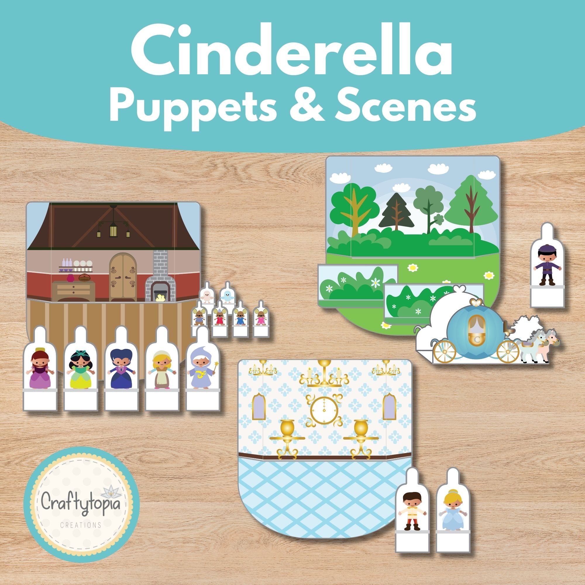 Printable Cinderella Scene and Puppets Kids Activity