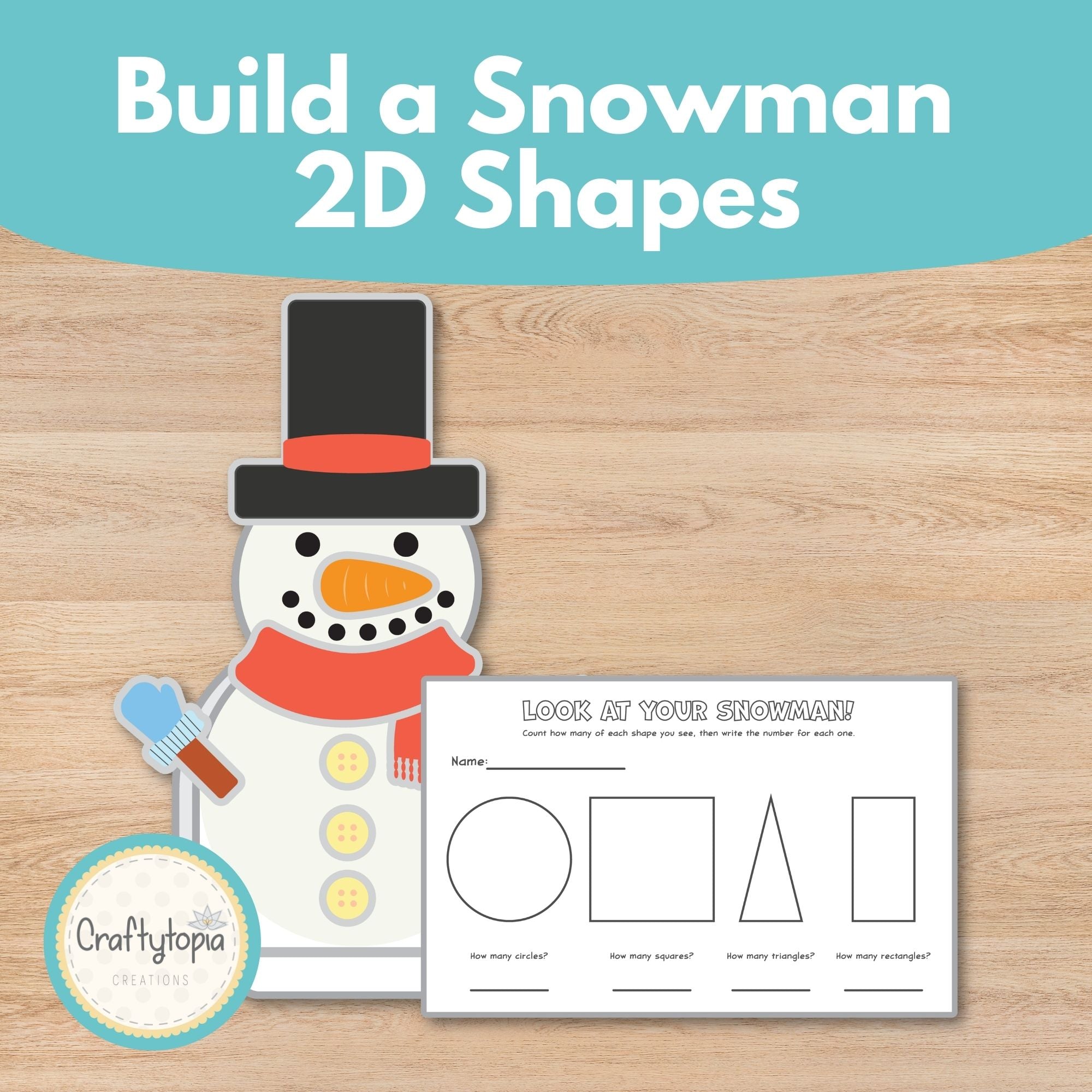 Printable Snowman 2D Shapes Kids Activity