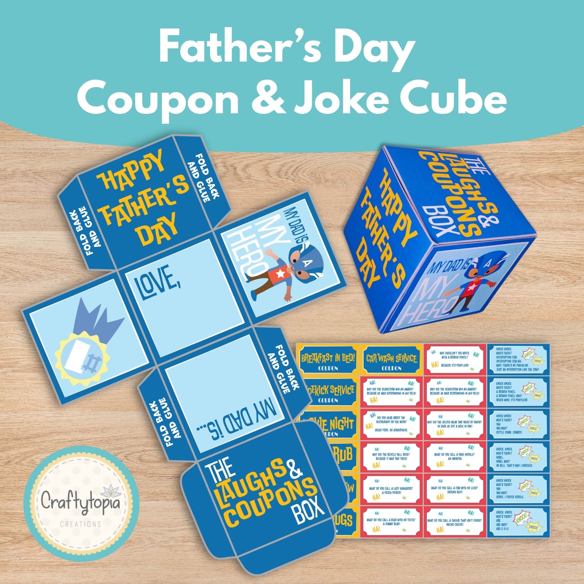 Printable Father's Day Box with Jokes and Coupons Kids Activity