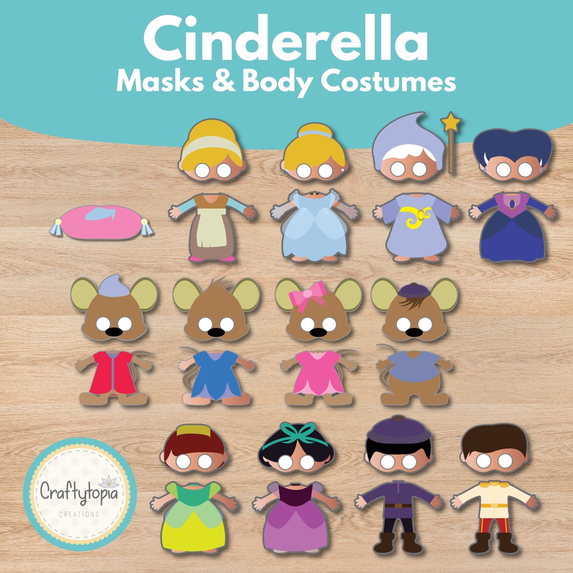 Printable Cinderella Masks and Body Costumes Kids Activity