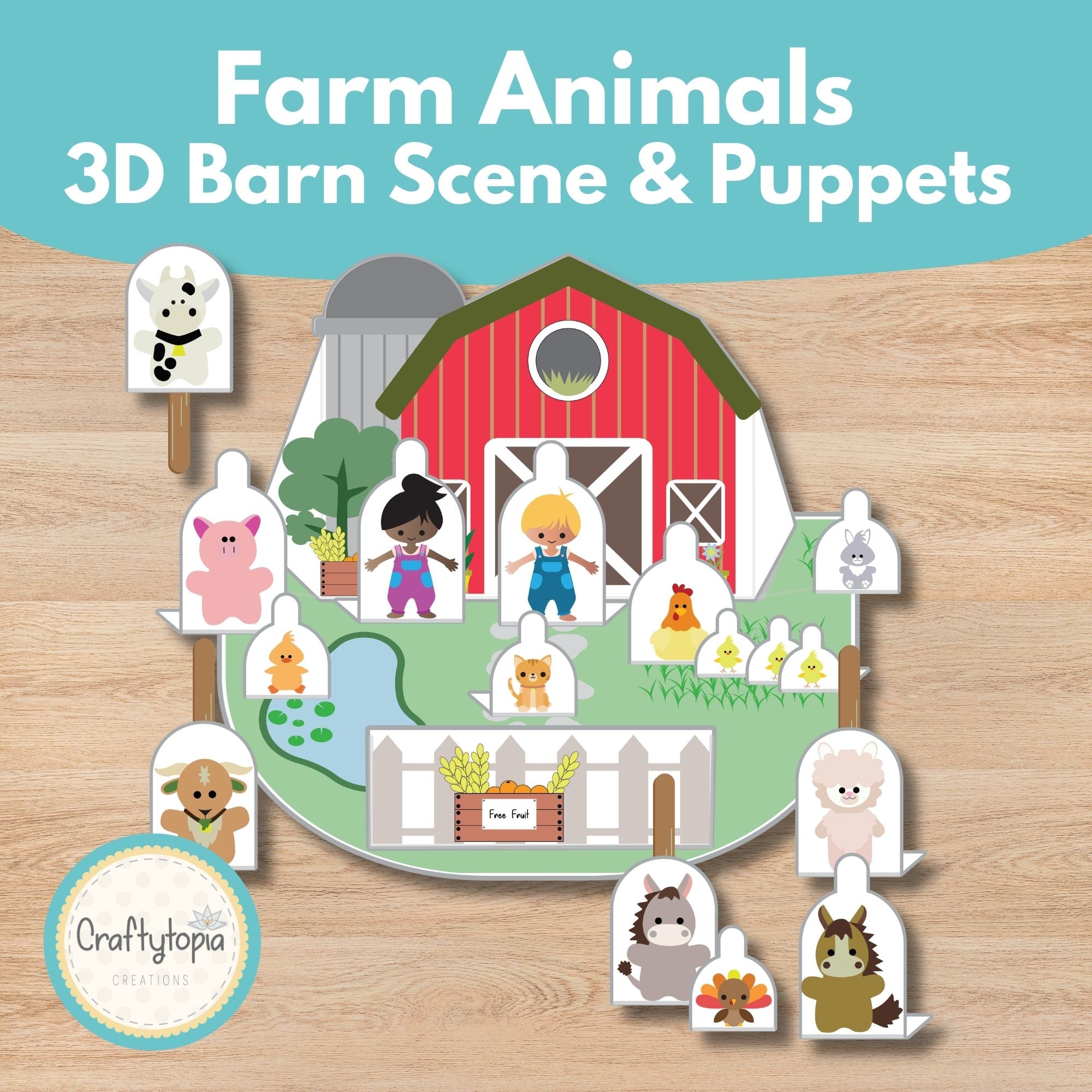 Printable Farm Puppets Scene Kids Activity 
