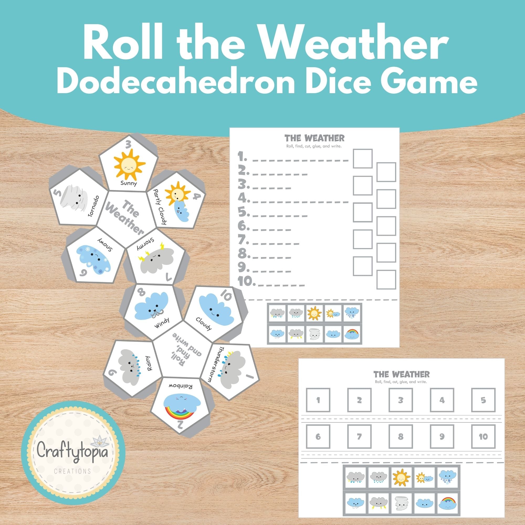Printable Weather Dodecahedron Dice Game Kids Activity