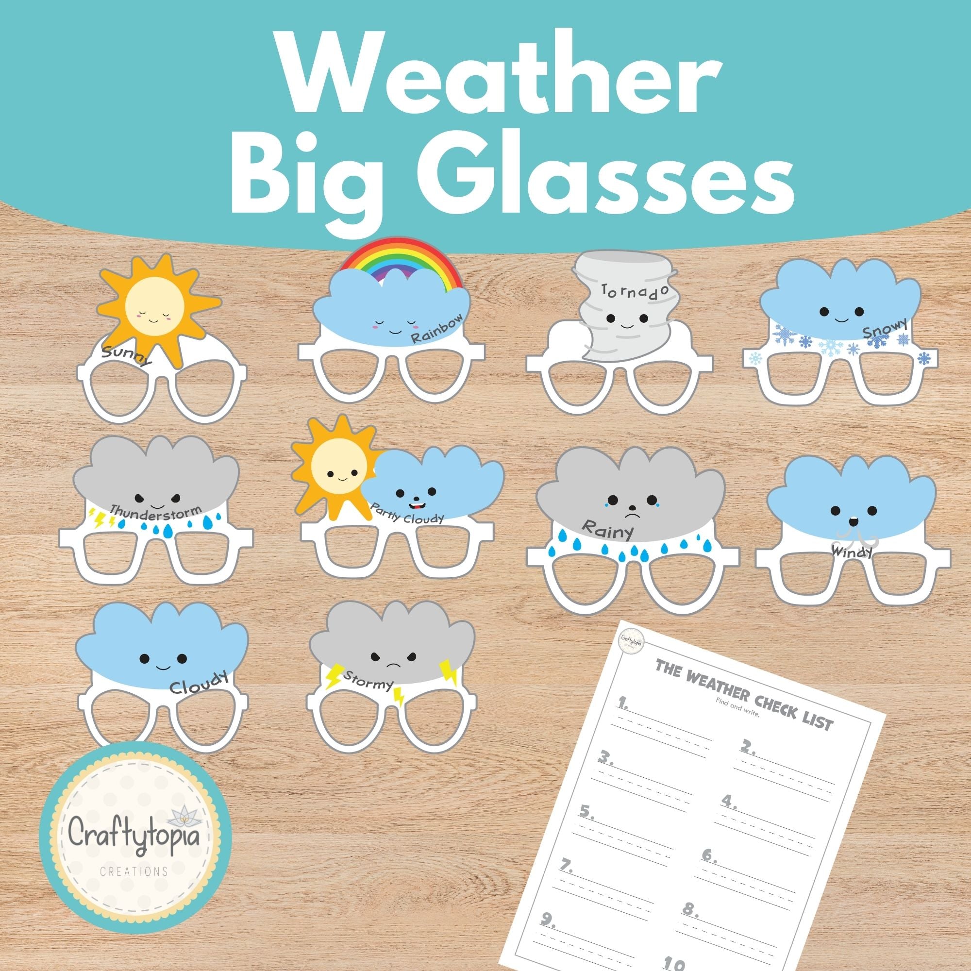 Printable Big Weather Glasses and Scavenger Hunt Kids Activity 