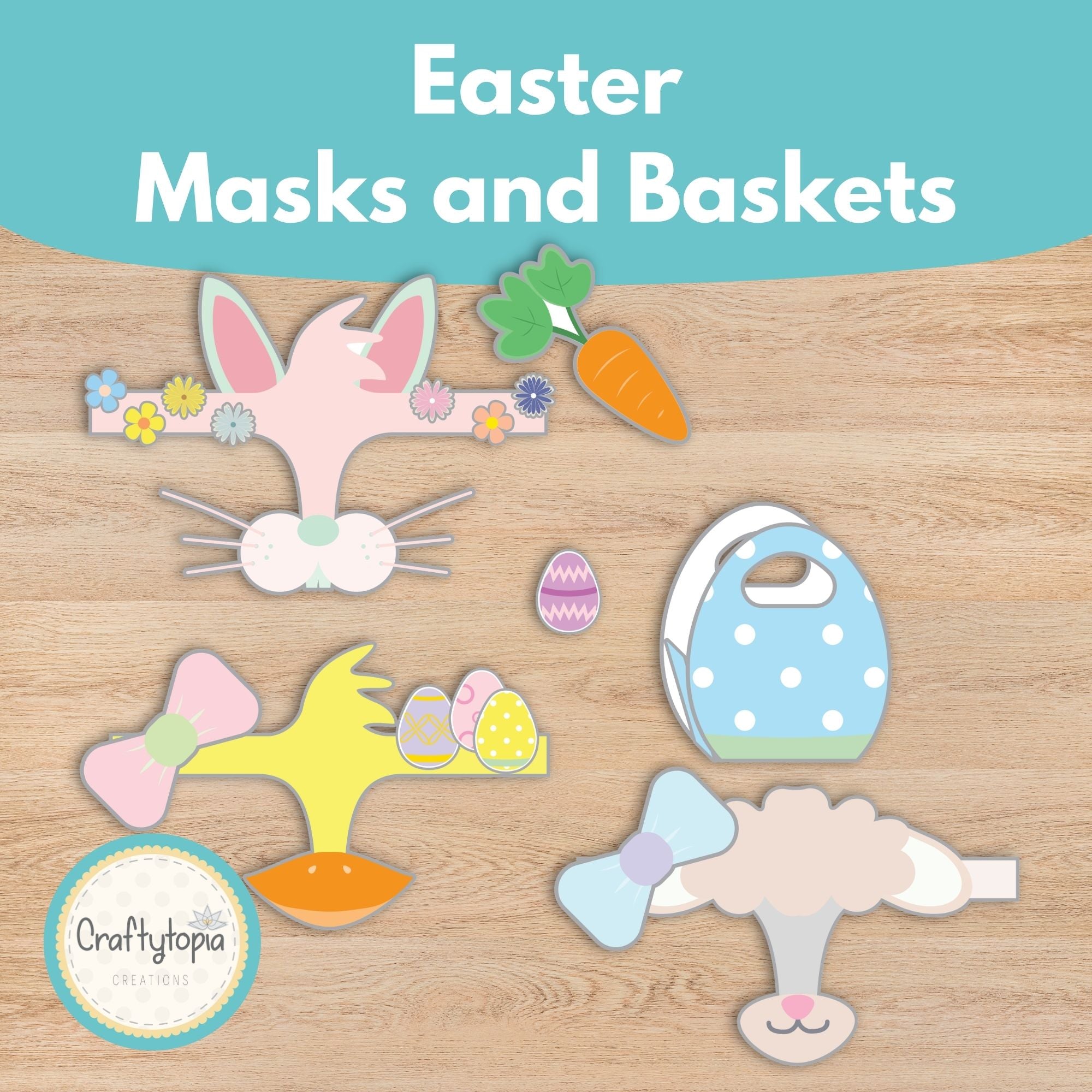Printable Easter Animal Masks and Baskets Kids Activity