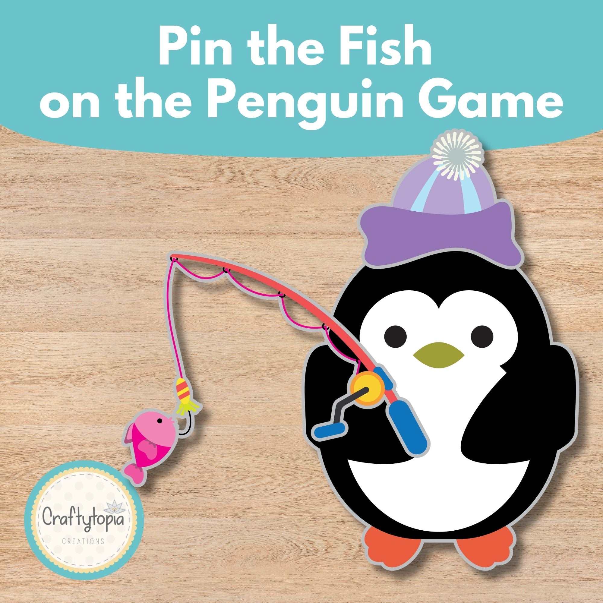 Printable Pin the Fish on the Penguin's Fishing Rod Kids Game