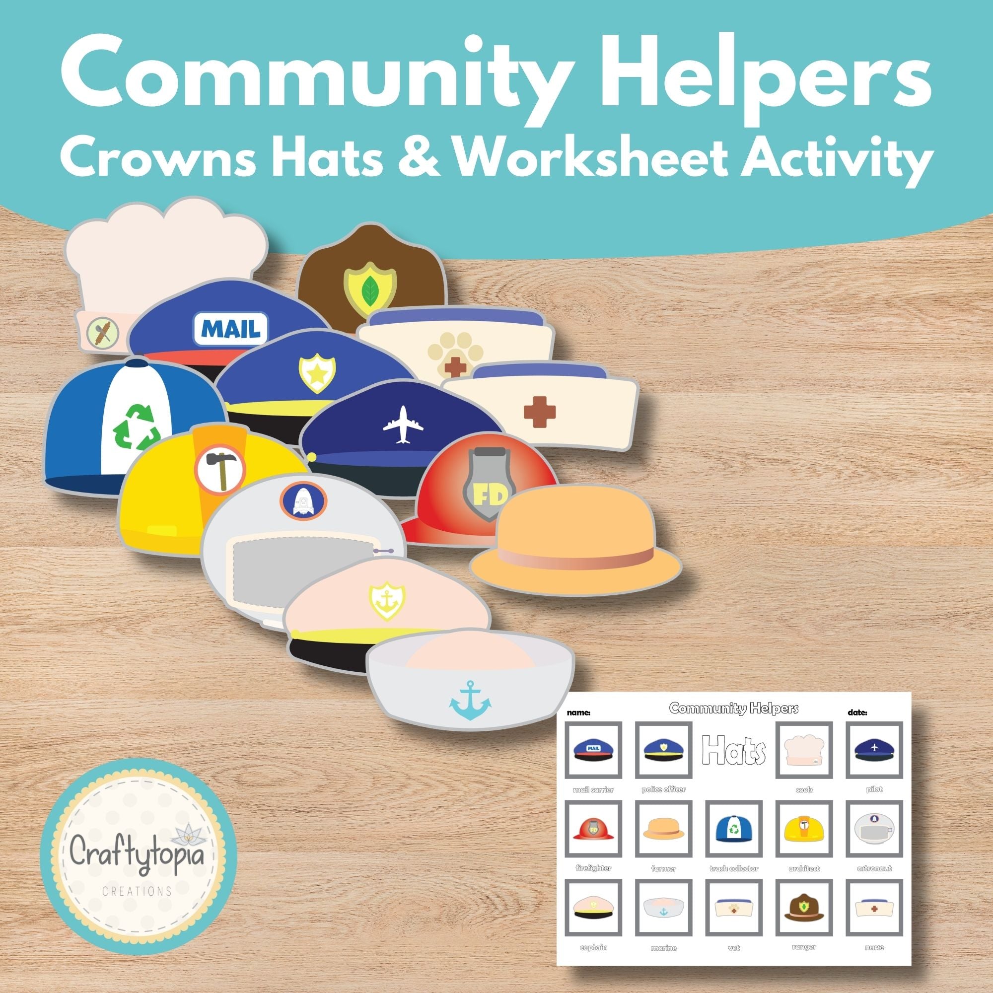 Printable Community Helpers Crowns and Hats Kids Activity