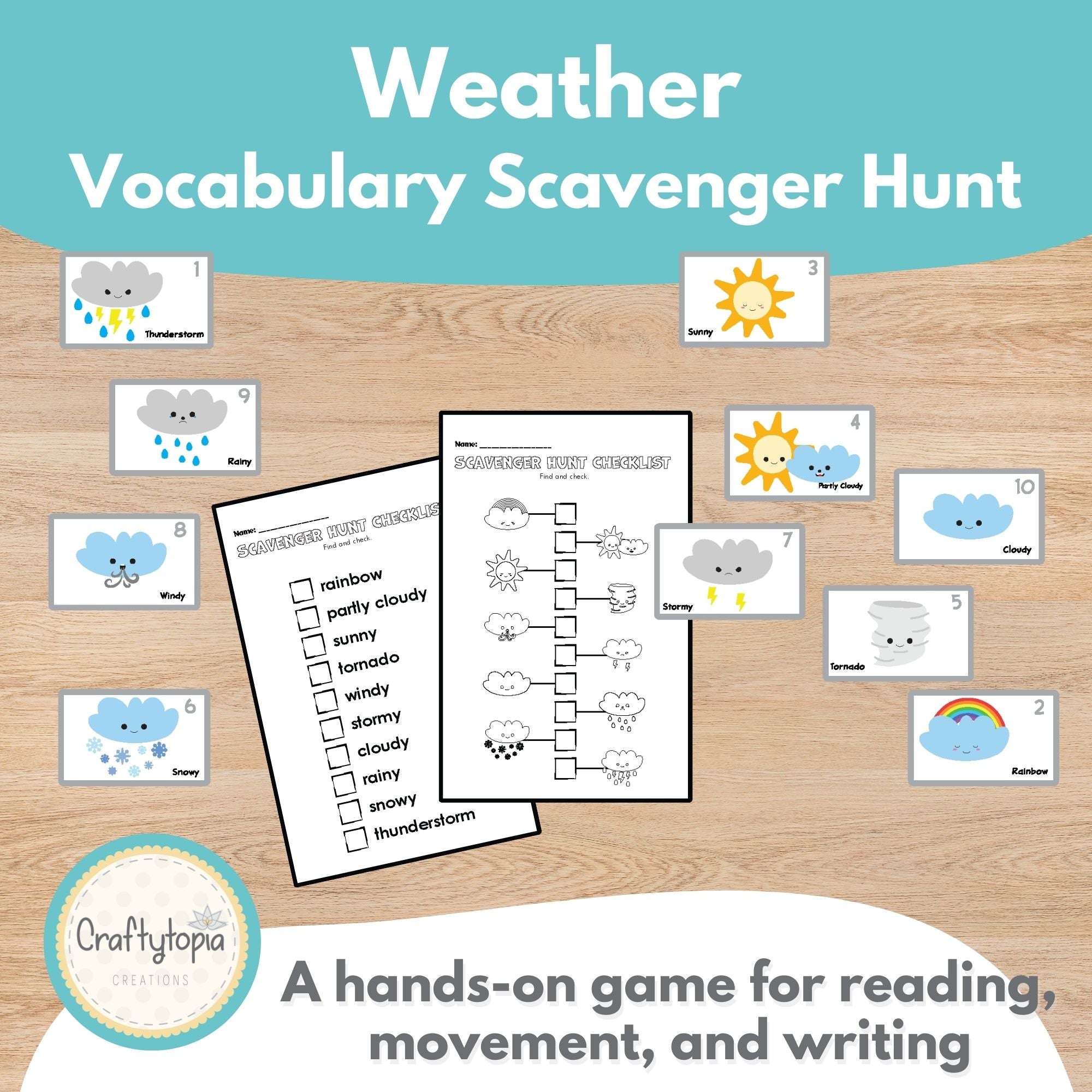 Printable Weather Flashcards and Scavenger Hunt Kids Activity