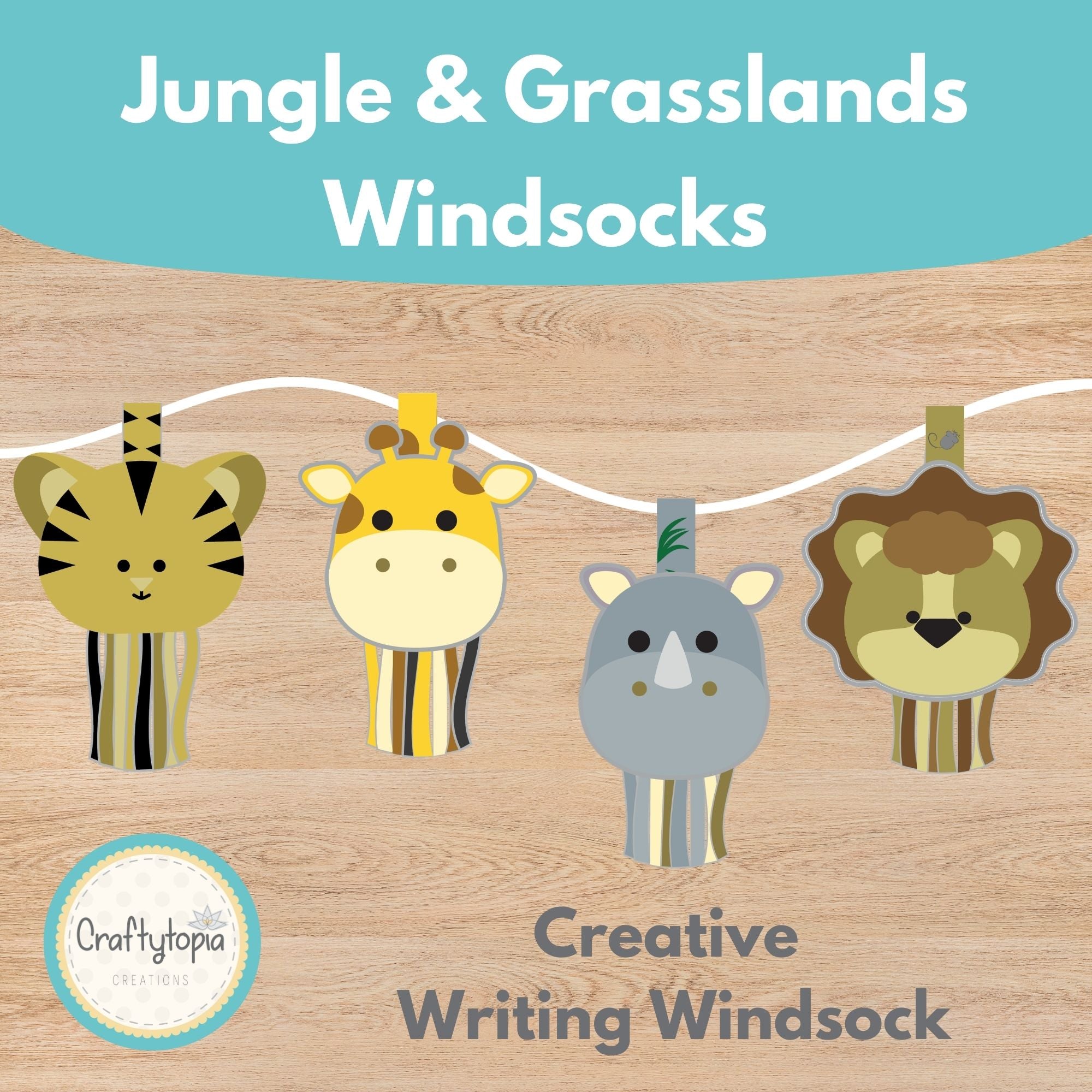 Printable Jungle and Grasslands Animals Windsock Craft and Writing Activity 