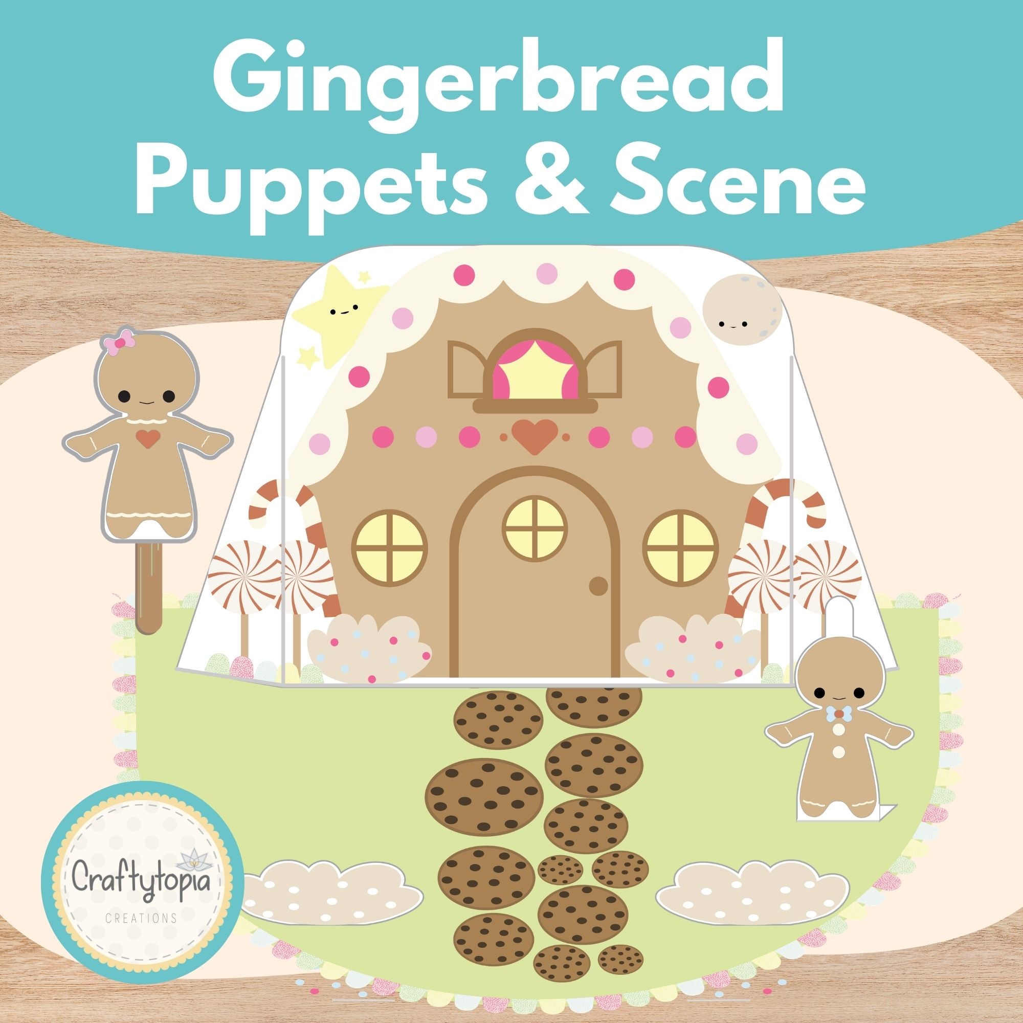 Printable gingerbread house and puppets for storytelling