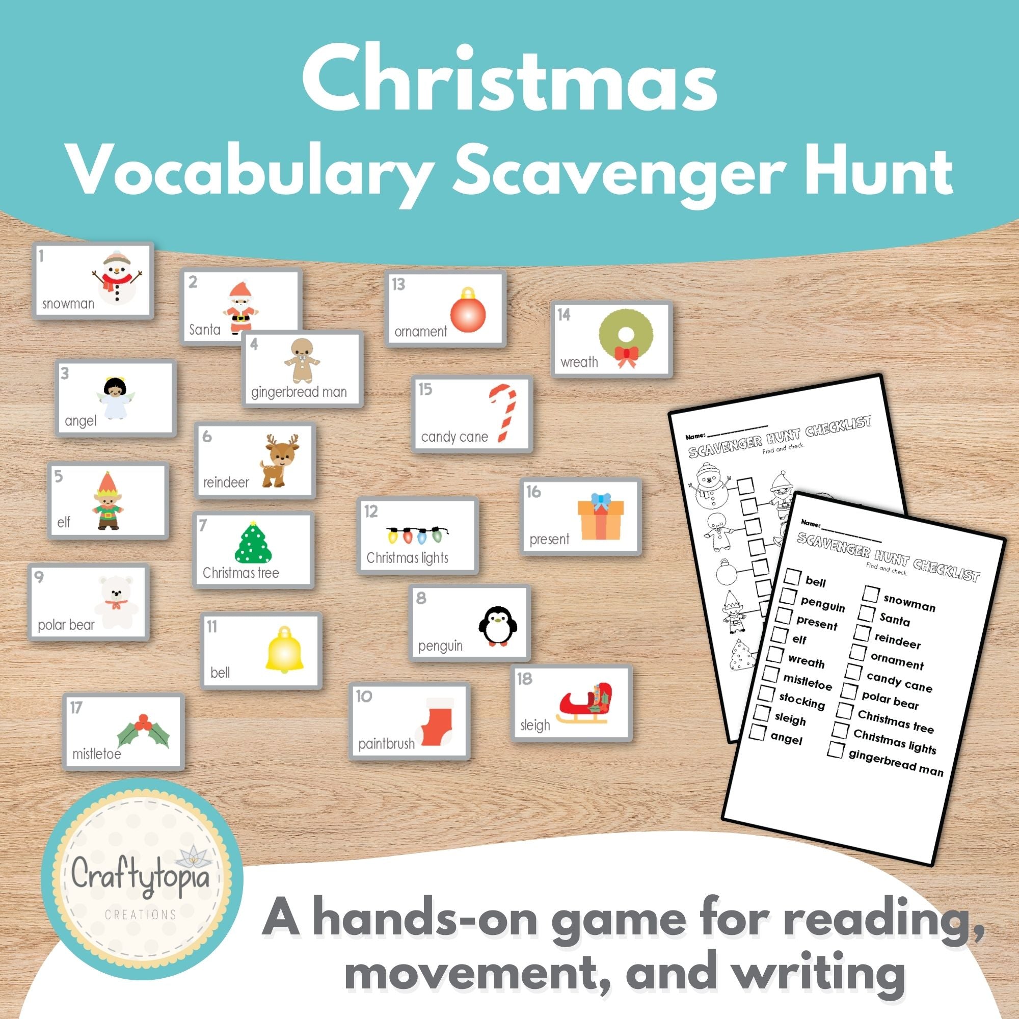 Printable Christmas Flashcards Scavenger Hunt Kids Activity