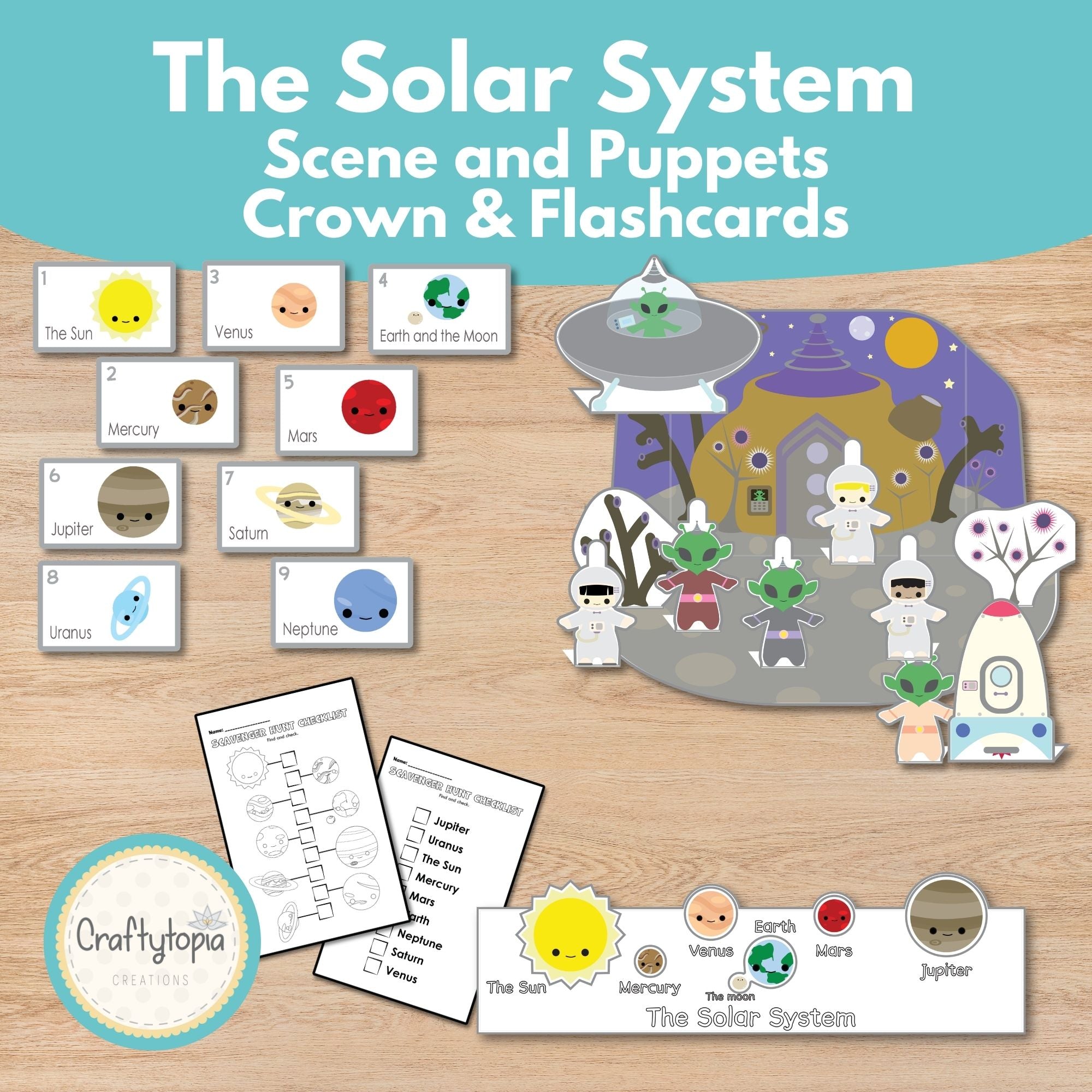 Printable Solar System Scene Puppets Kids Activity