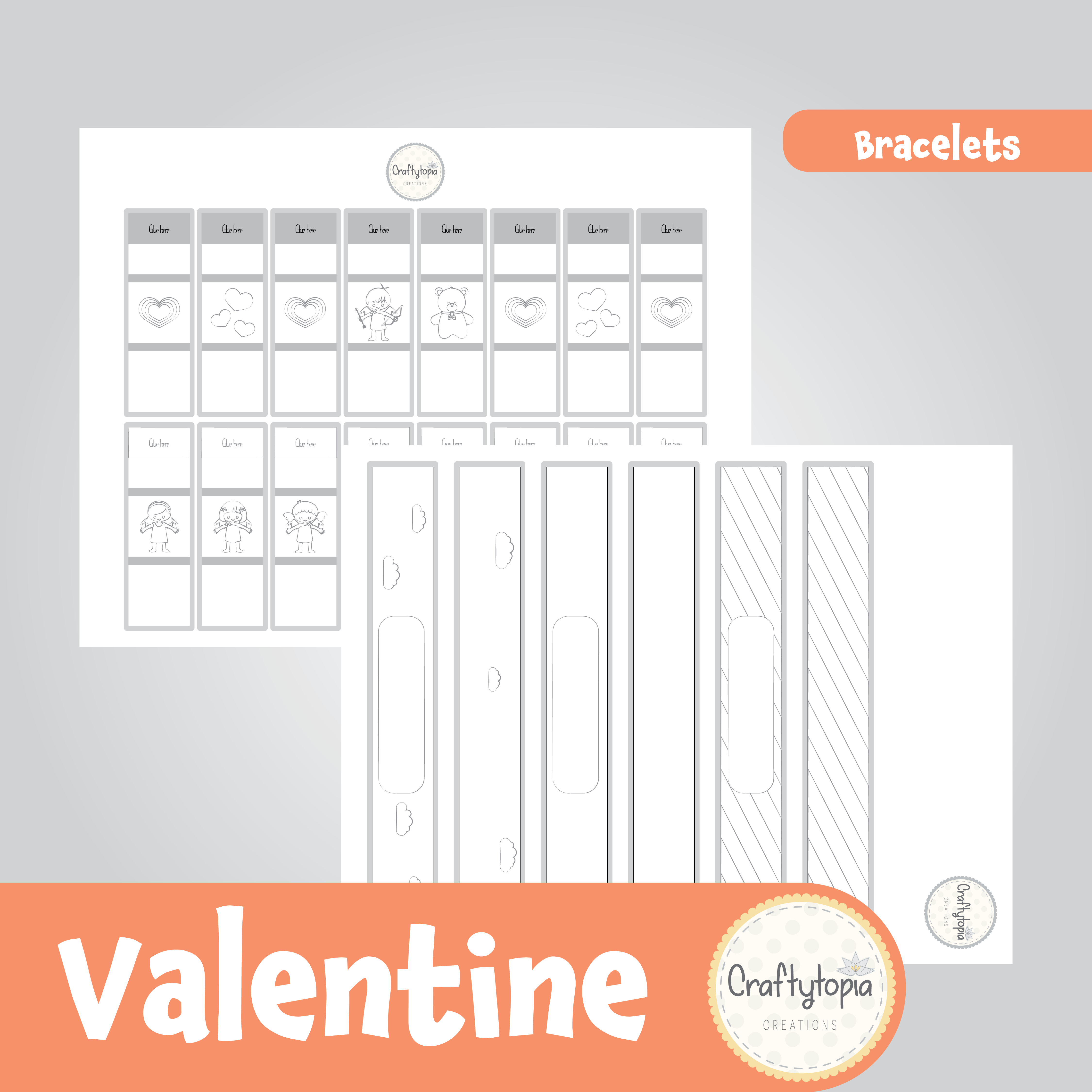 Printable Valentine Bracelets Kids Activity for coloring