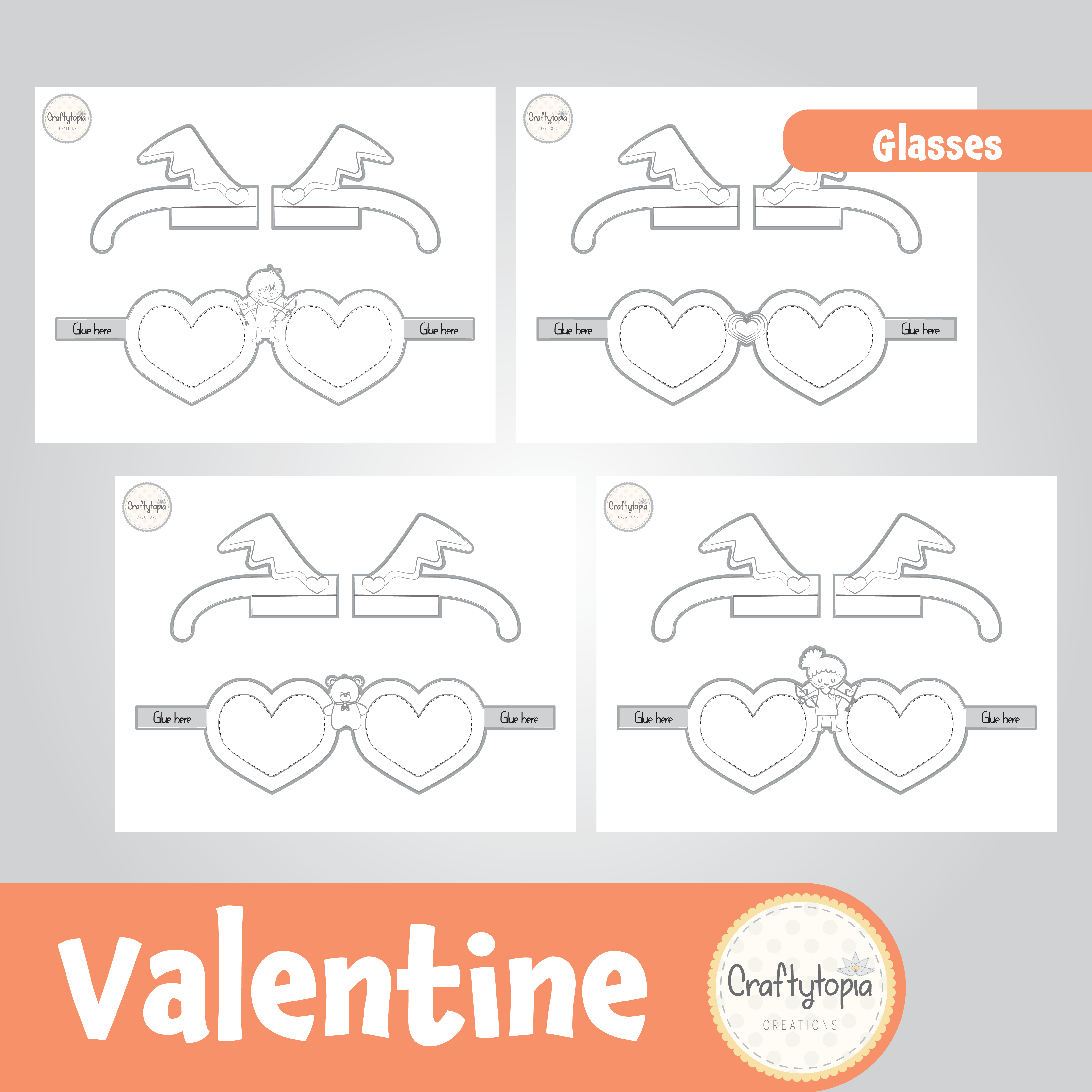 Printable Valentine Heart Glasses Kids Activity for coloring