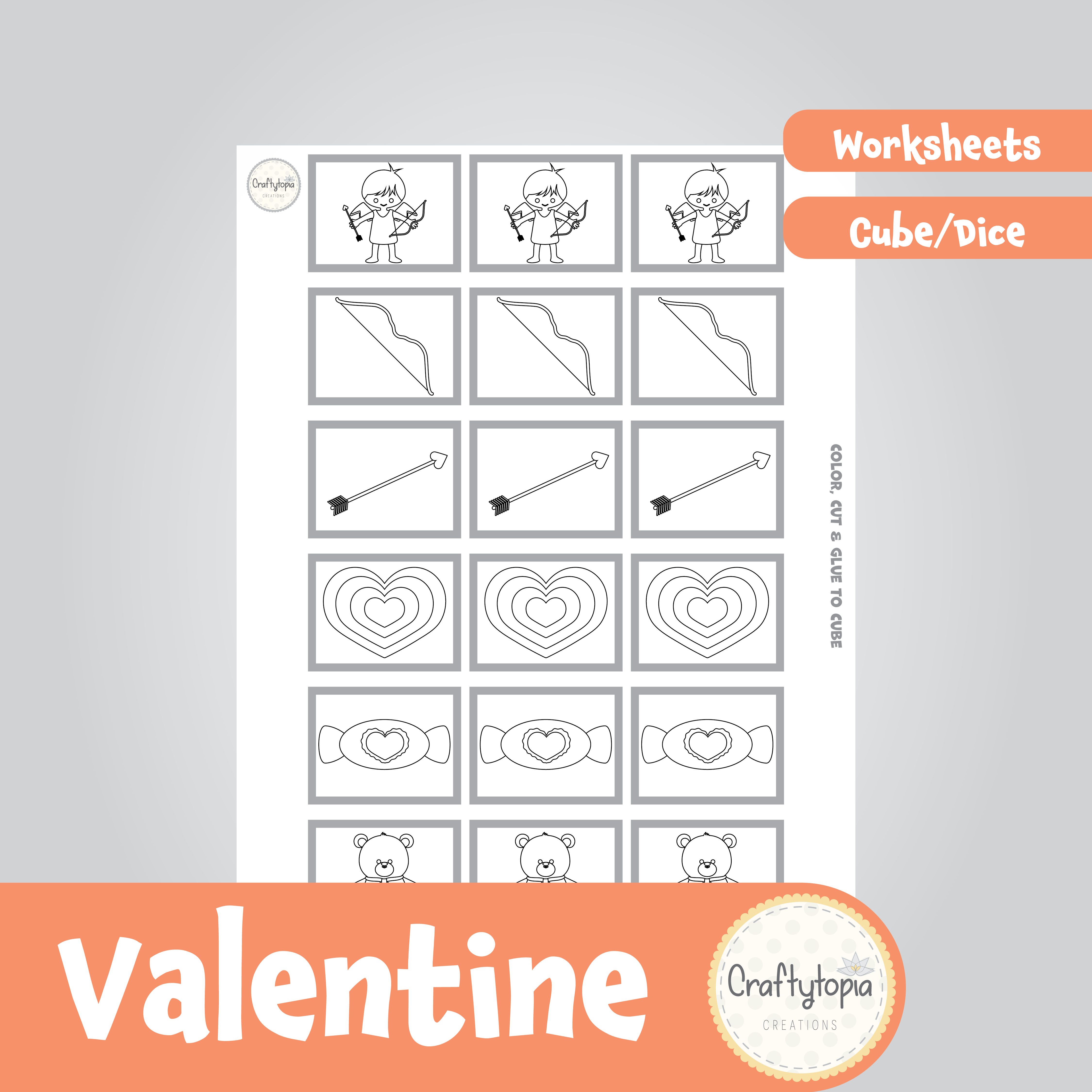 Printable Valentine's Day Cube and Worksheets Kids Activity