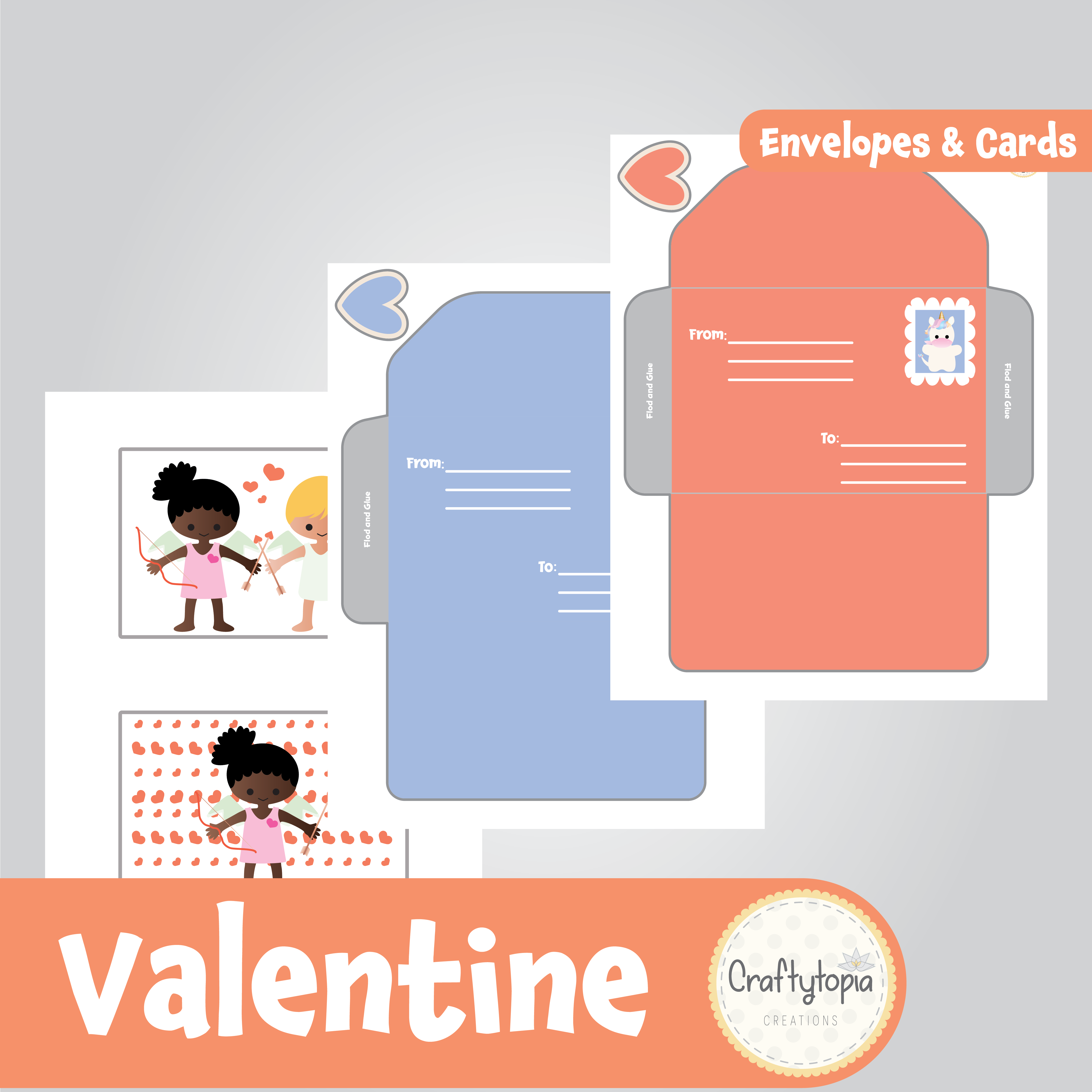 Printable Valentine Cards with Envelopes Kids Activity in color