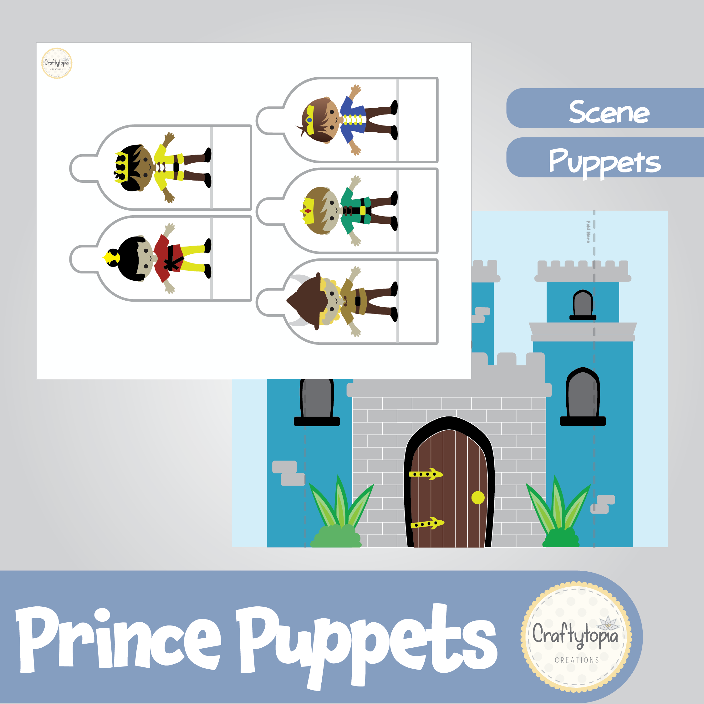 Printable Prince Puppets 2D Scene Kids Activity in color