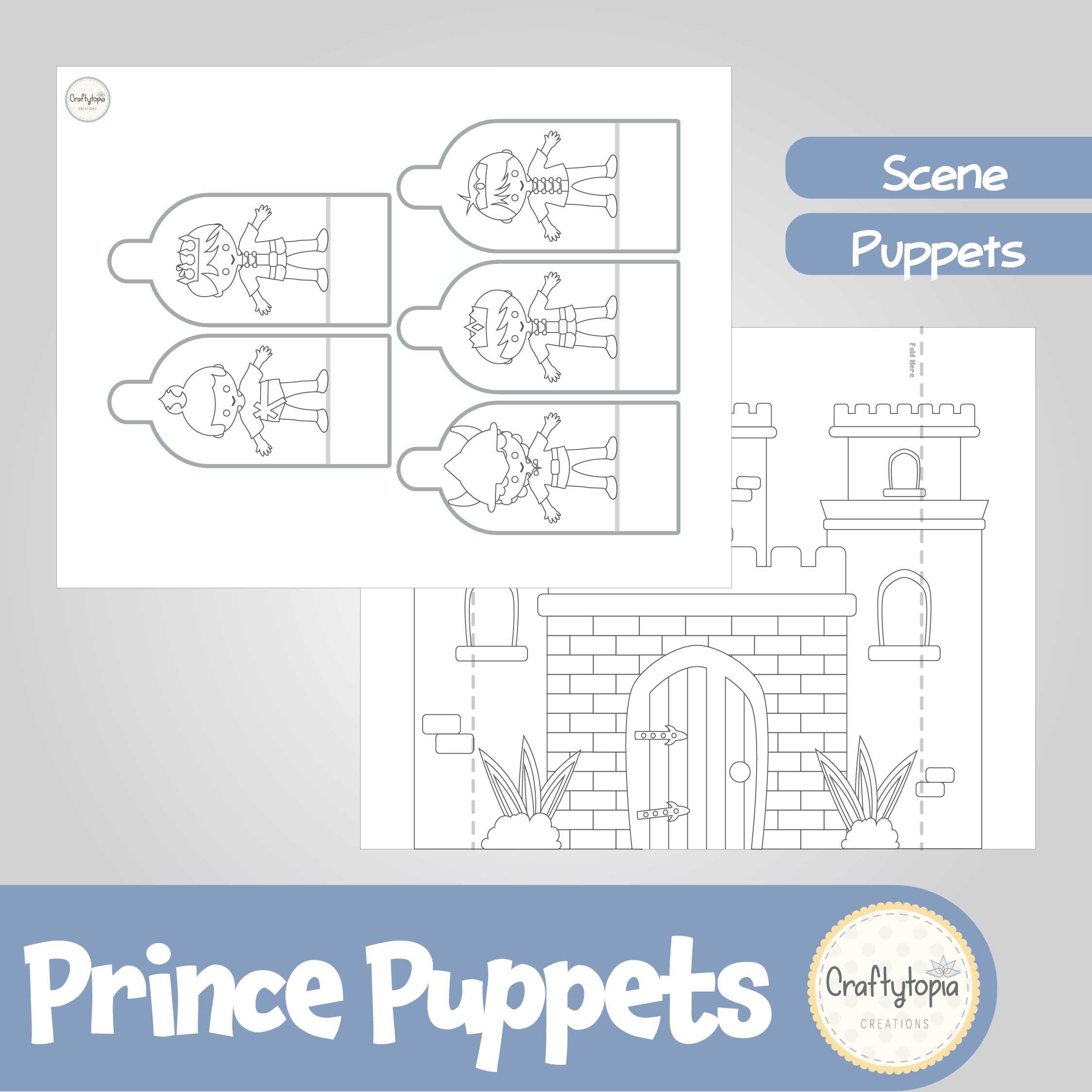 Printable Prince Puppets 2D Scene Kids Activity for coloring