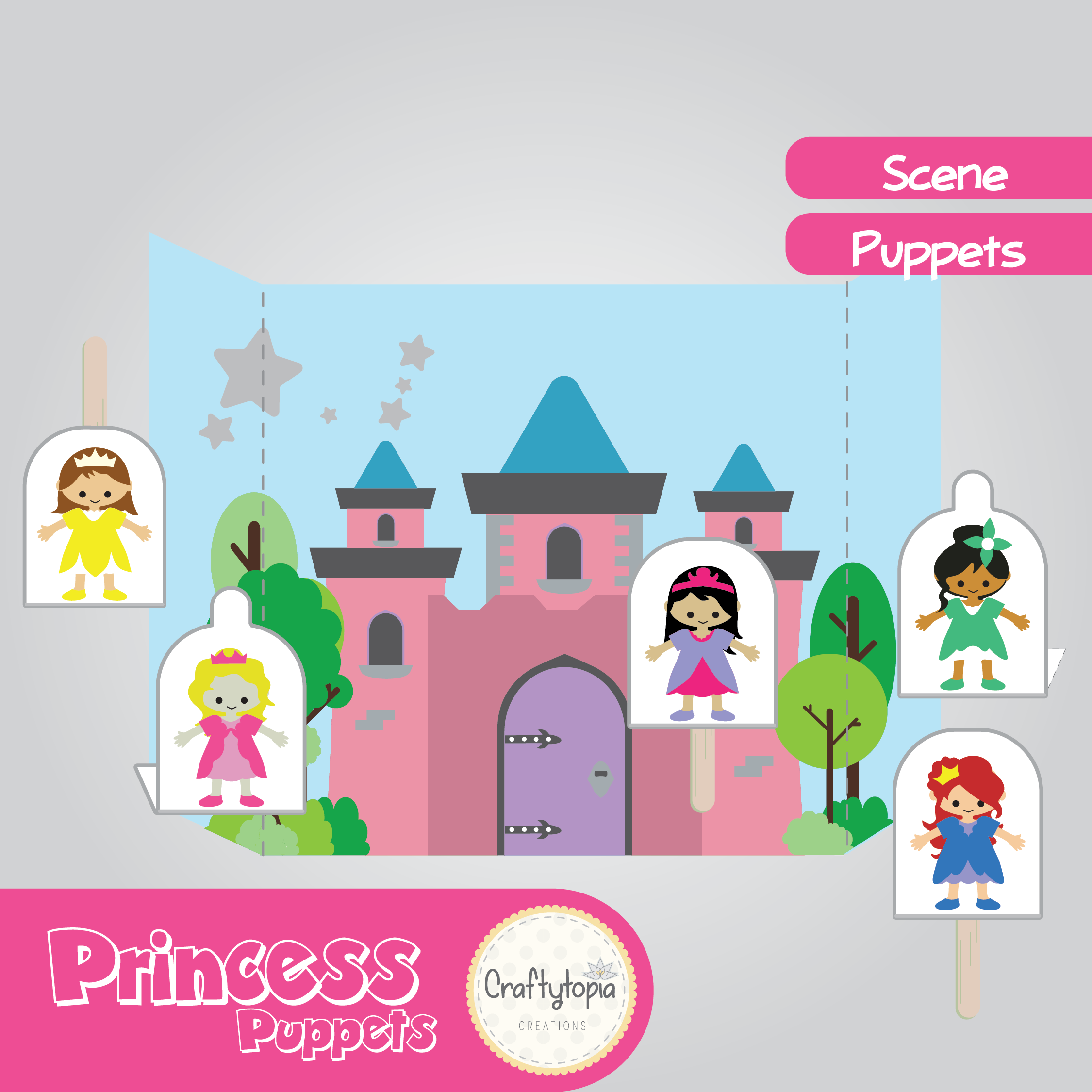 Printable Princess Puppets 2D Scene Kids Activity