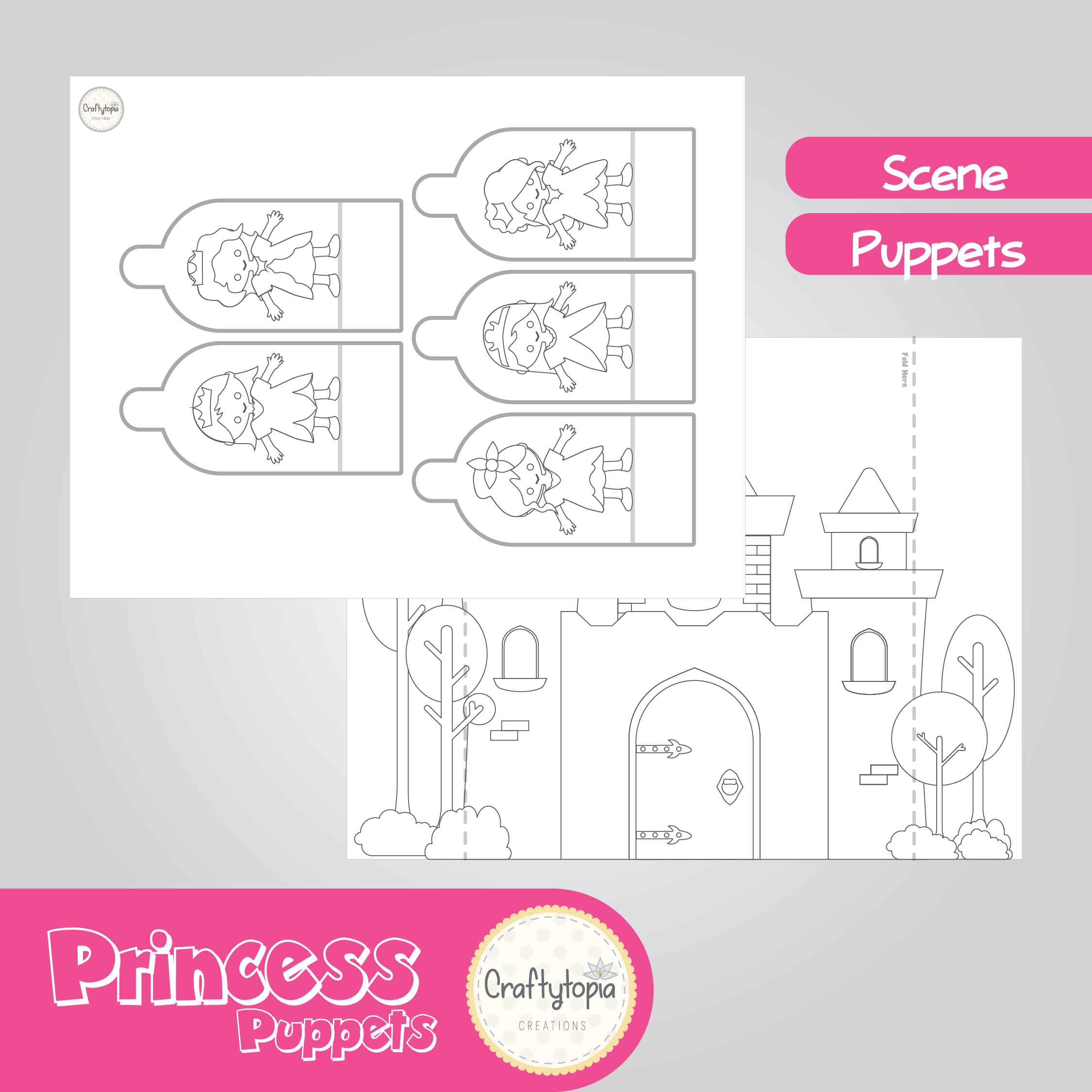 Printable Princess Puppets 2D Scene Kids Activity for coloring
