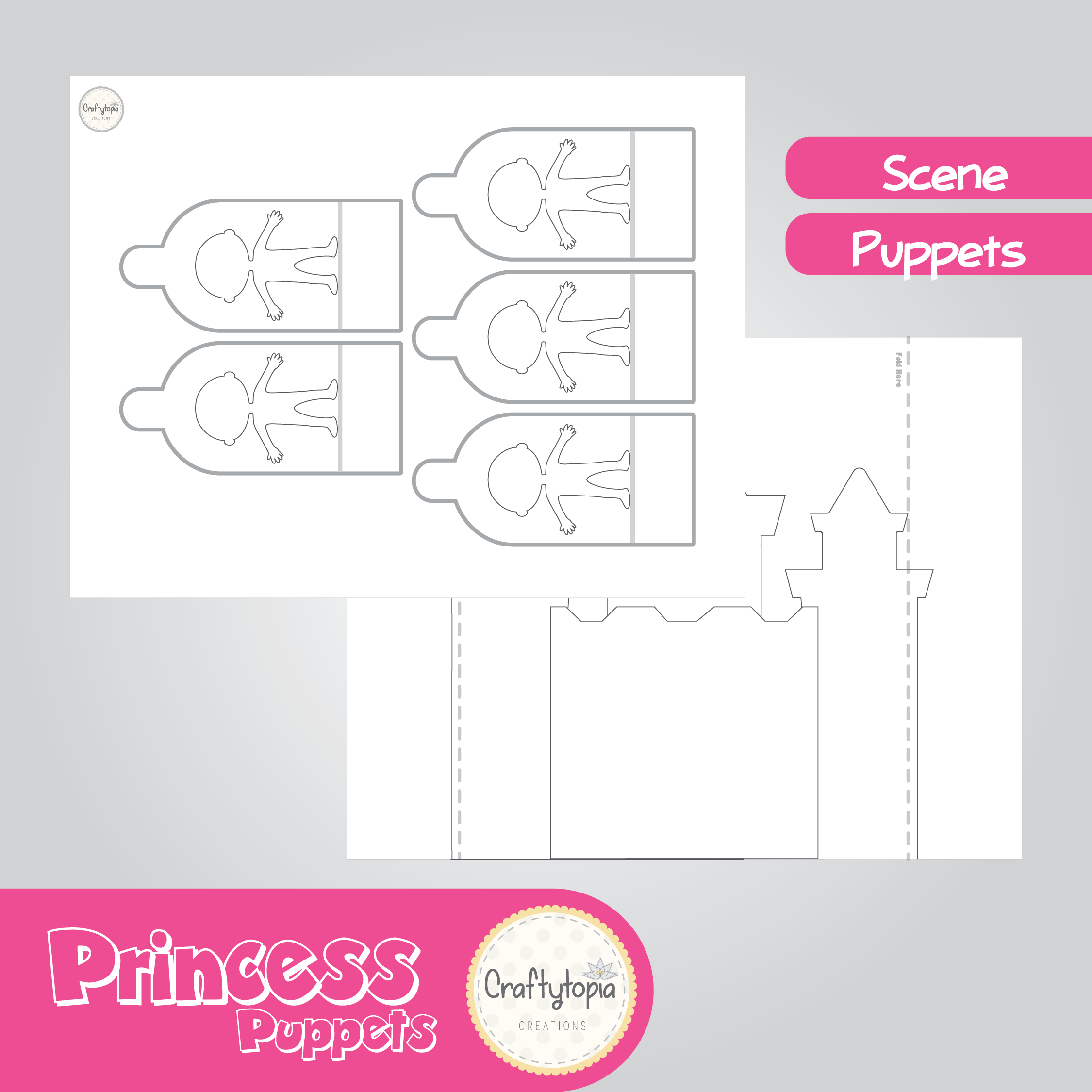 Printable Princess Puppets 2D Scene Kids Activity for coloring
