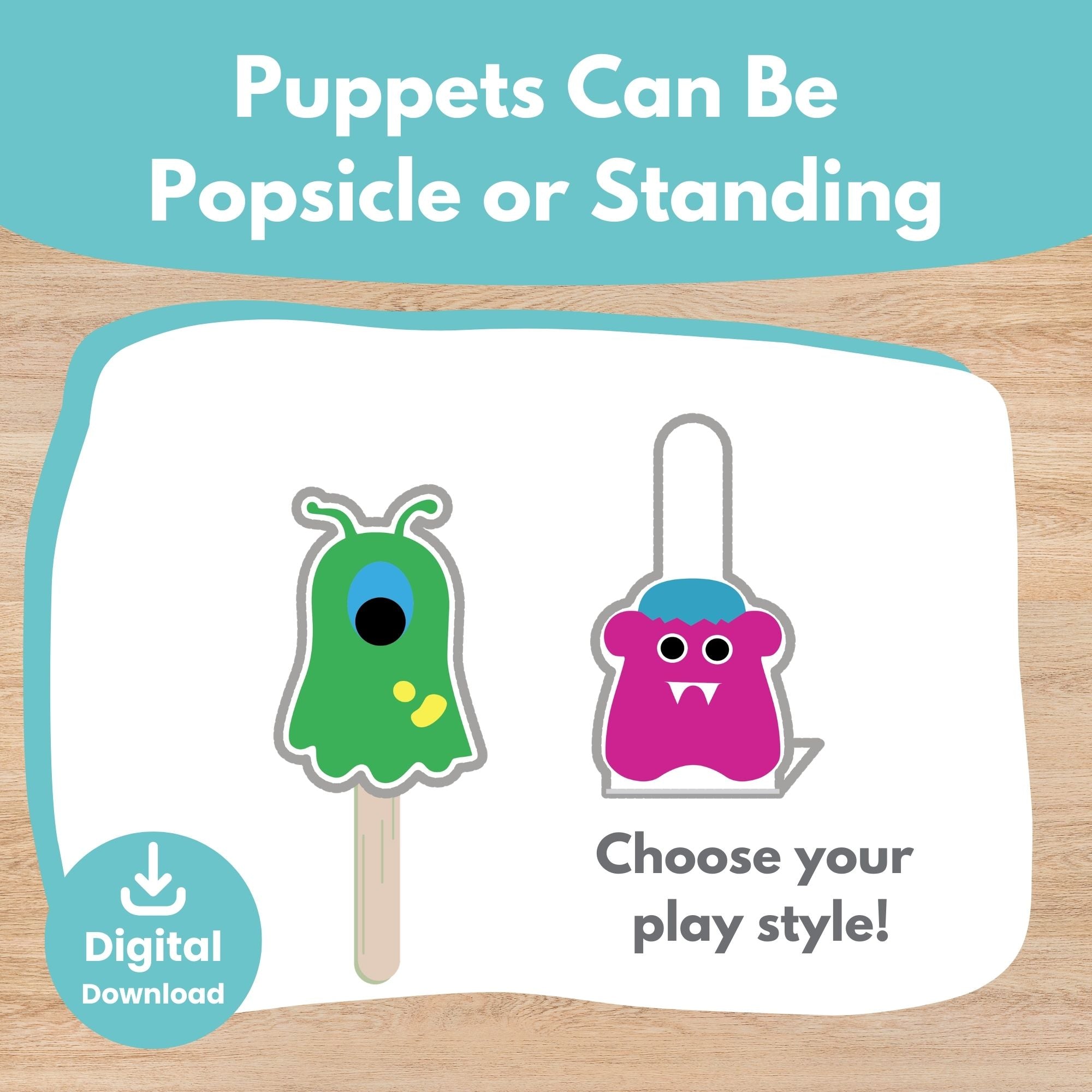 Printable Friendly Monster Puppets 2D Scene Kids Activity