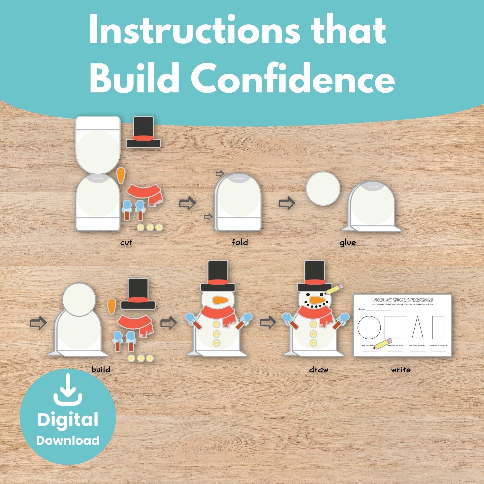 Printable Snowman 2D Shapes Kids Activity