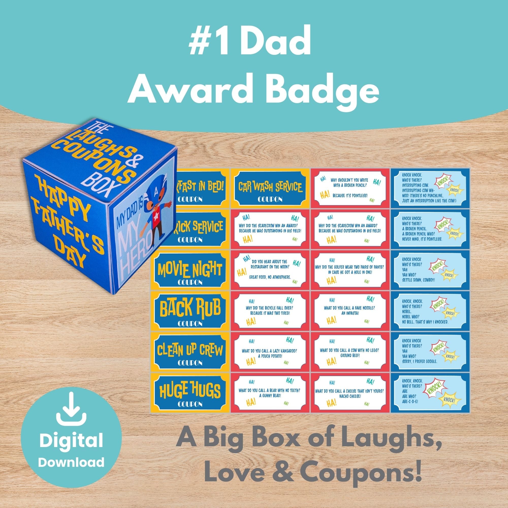 Printable Father's Day Box with Jokes and Coupons Kids Activity