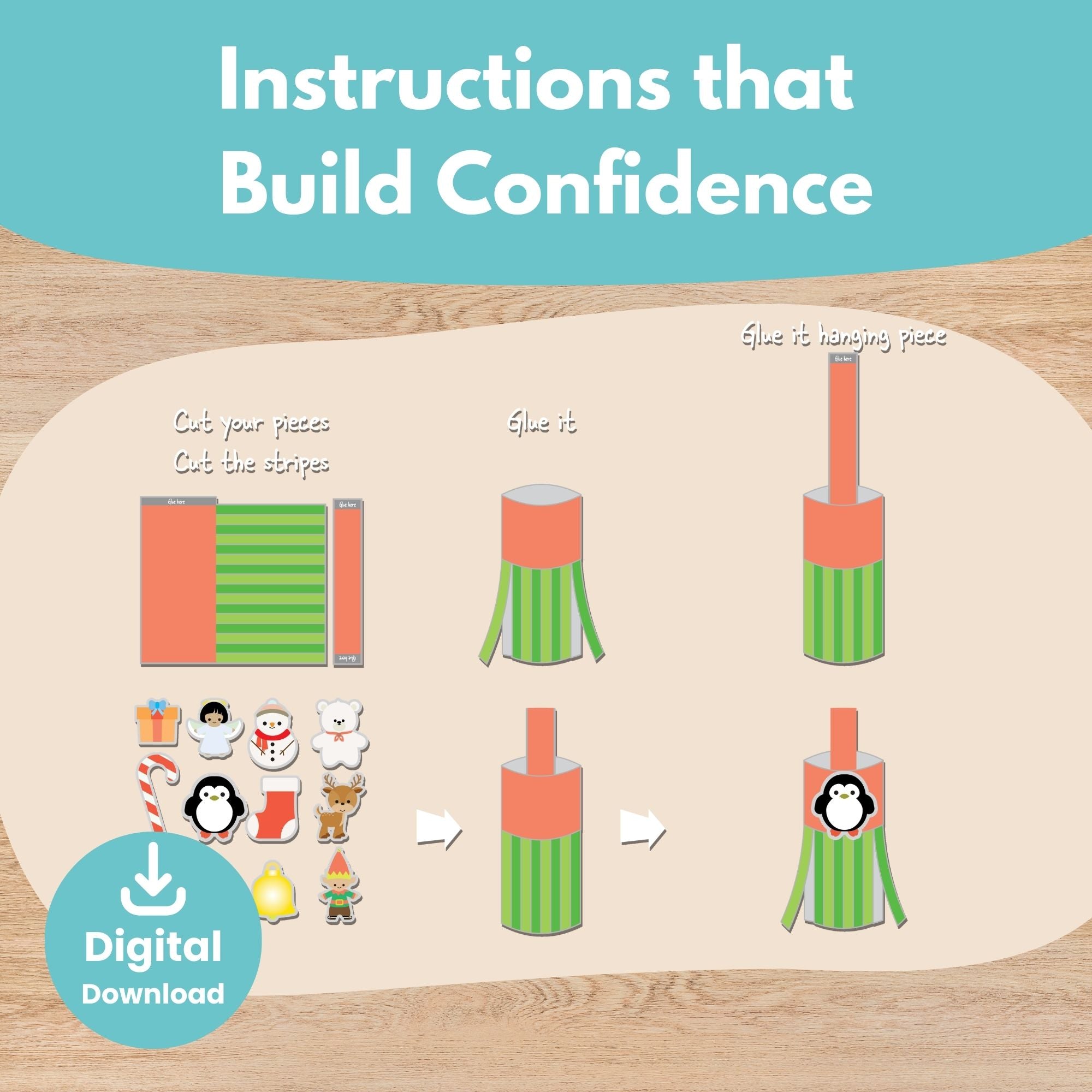 Printable Christmas Wreath and Windsock Craft Kids Activity