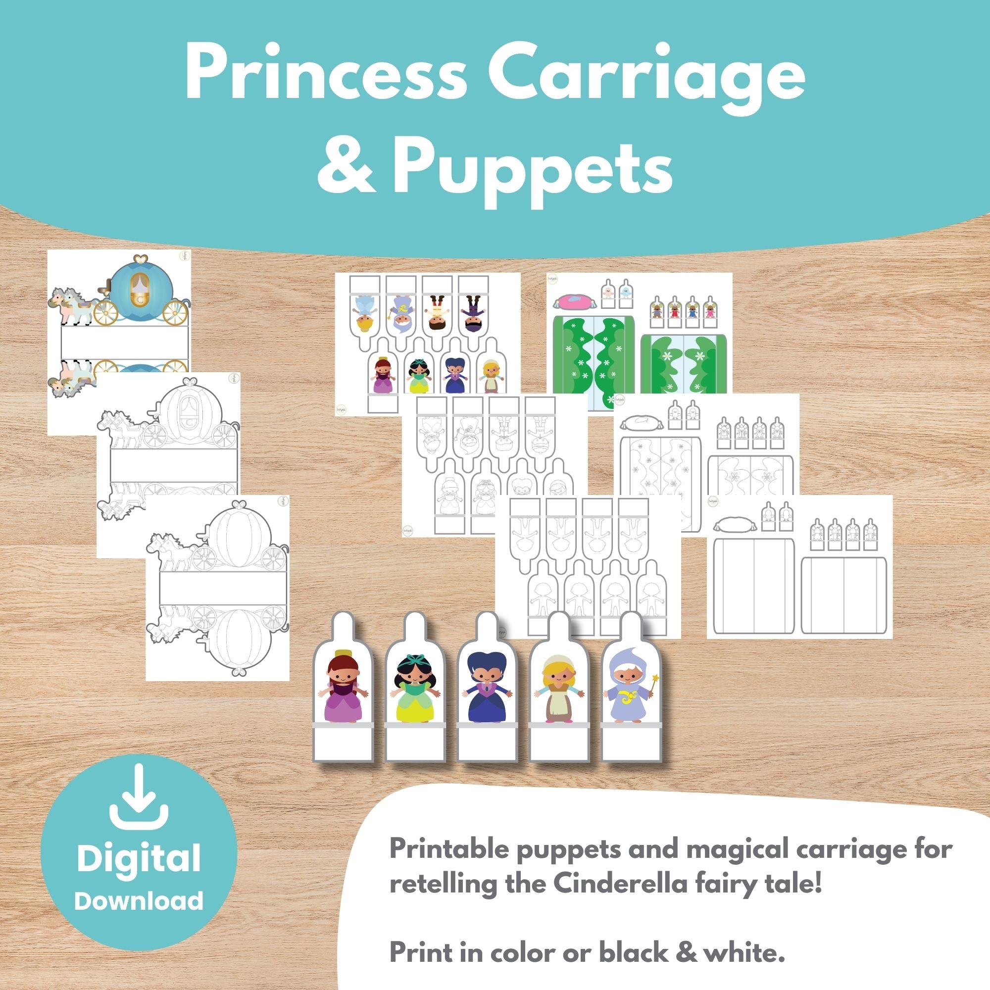 Printable Cinderella Scene and Puppets Kids Activity