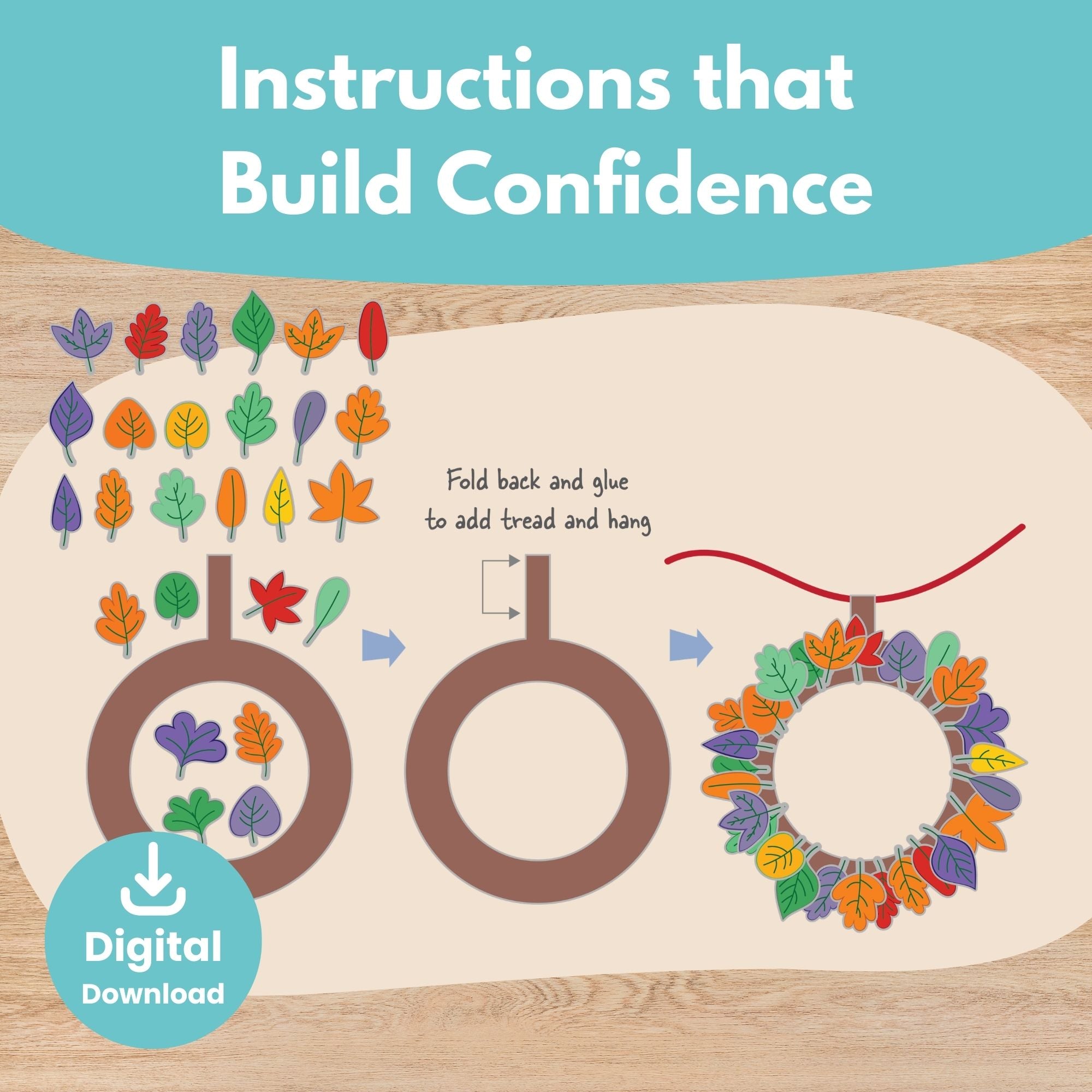 Printable Fall Leaves Wreath Turkey Windsock Thanksgiving Craft Kids Activity