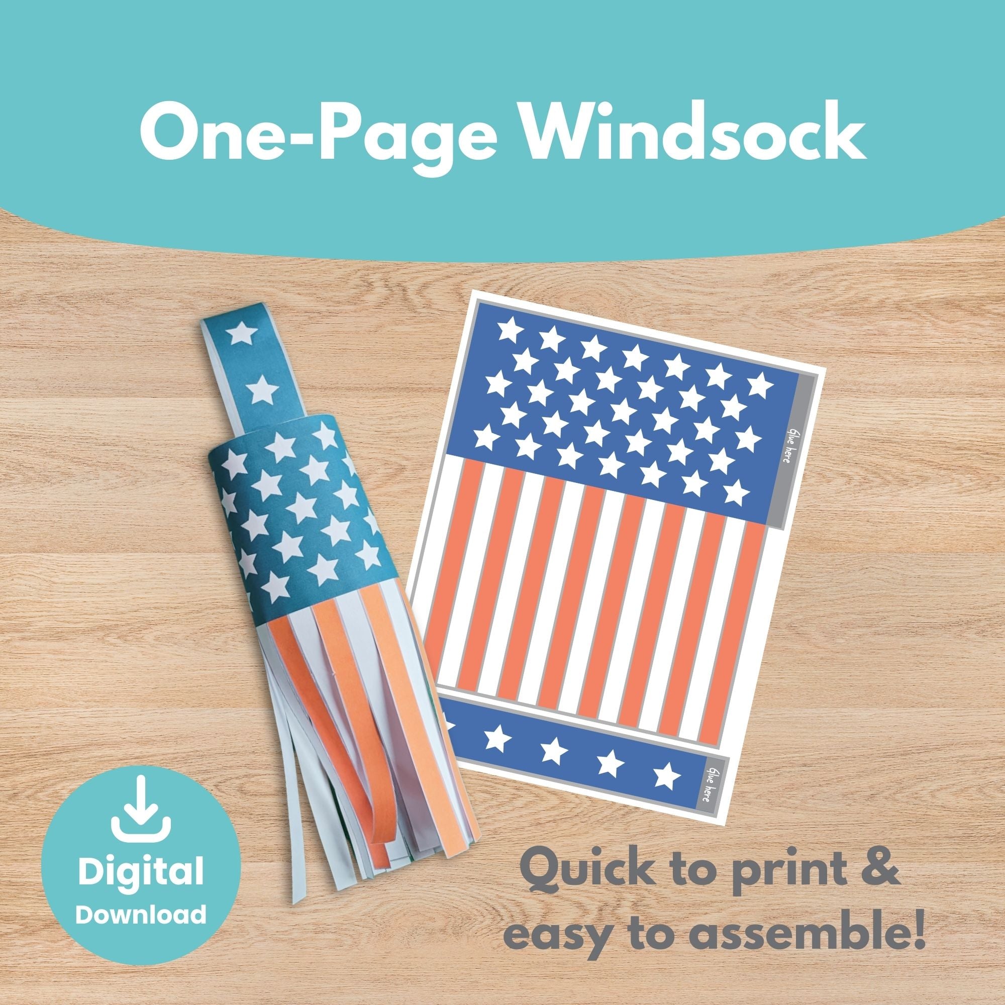 Printable Red, White, and Blue Memorial Day or 4th of July Wreath and Windsock Kids Activity