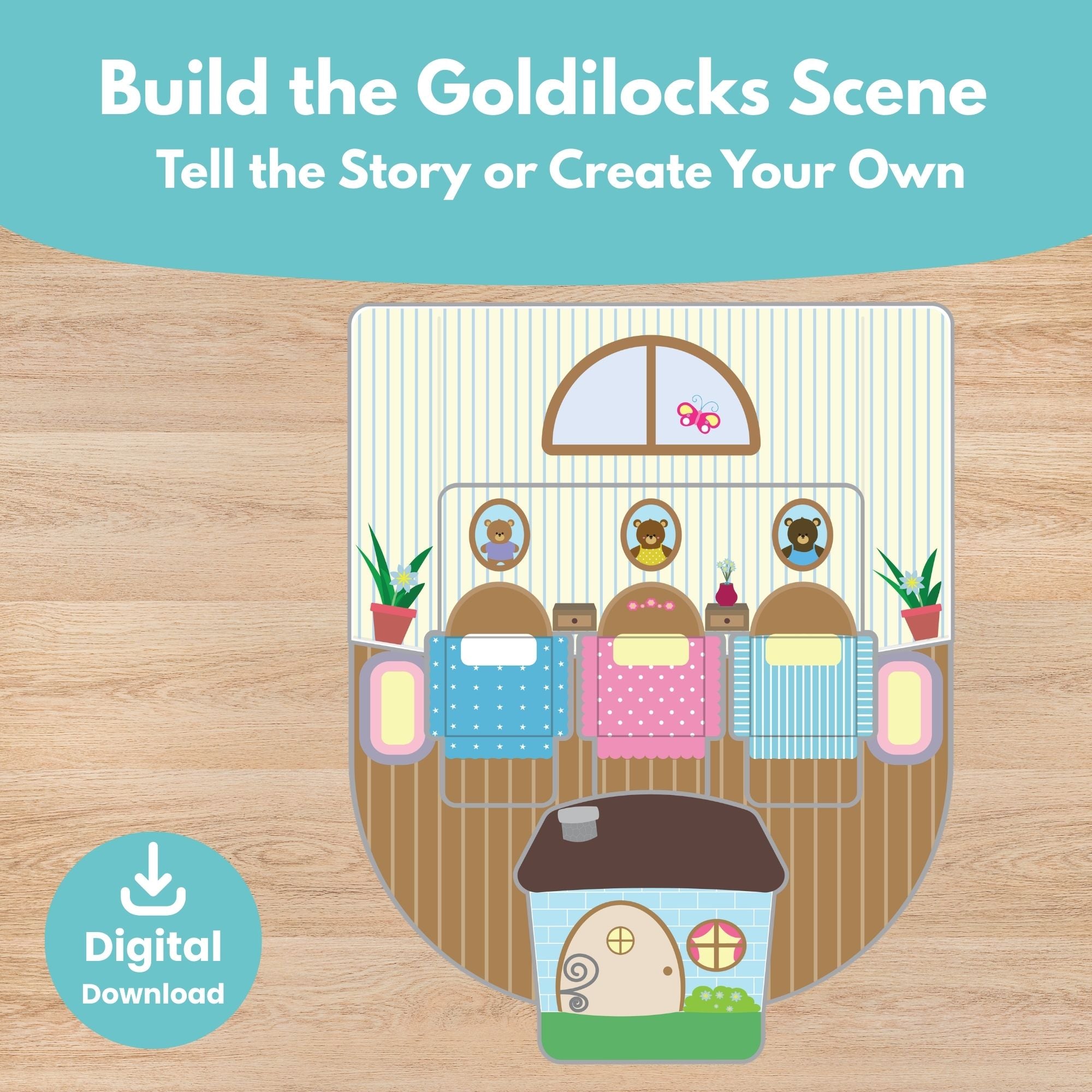 Printable Goldilocks and Three Bears Puppets Scene Kids Activity