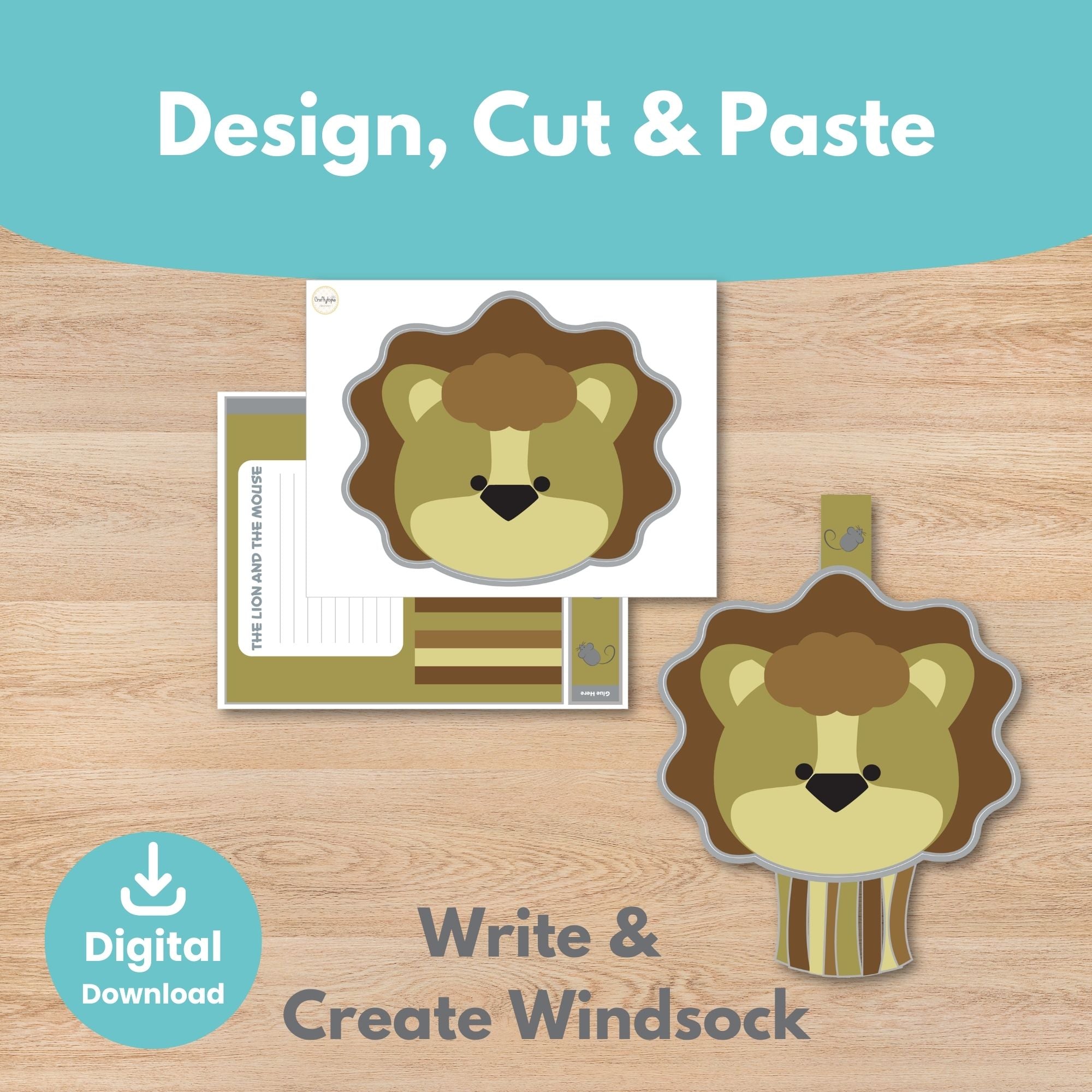 Printable Jungle and Grasslands Animals Windsock Craft and Writing Activity 