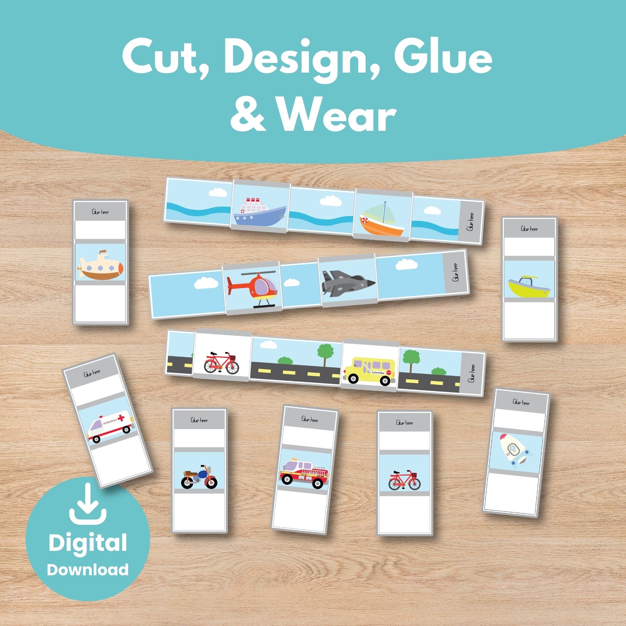 Printable Community Transportation Bracelets Kids Activity 