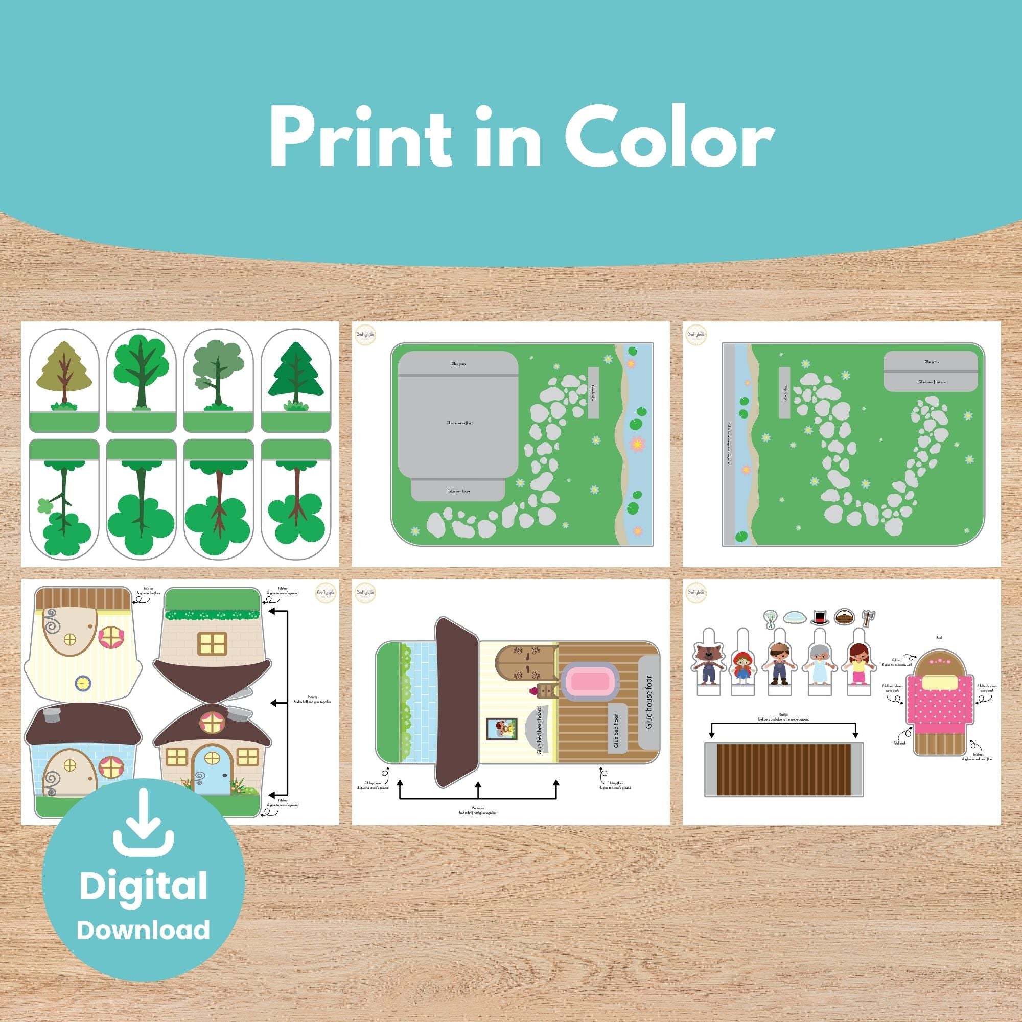 Printable Little Red Riding Hood Scene Puppets Kids Activity