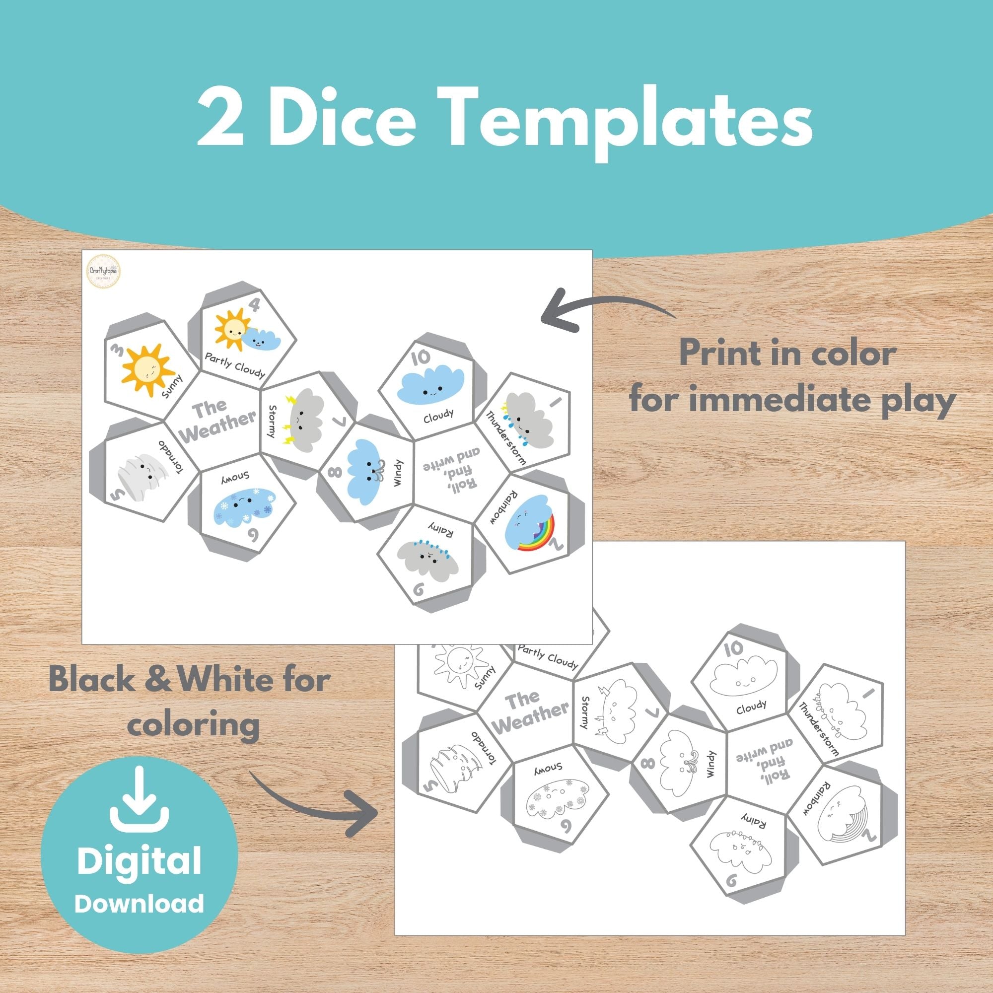 Printable Weather Dodecahedron Dice Game Kids Activity
